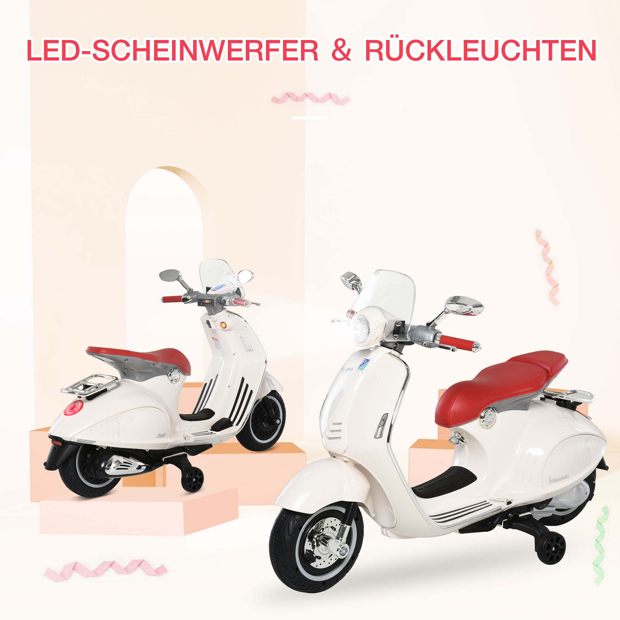 Kinder Elektro-Motorrad, 6V Kindermotorrad mit Scheinwerfer, Musik, Vor- und Rückwärtsgang, Trainingsräder, 30 kg belastbar, Elektromotorrad für 3-6 Jahre Kinder, Weiß