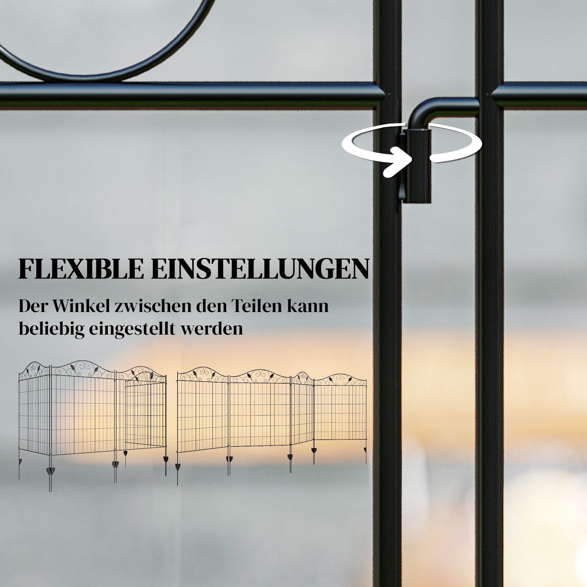 Gartenzaun Gitterzaun Zaun, Vintage-Design, wetterbeständig, 365 cm x 0.8 cm x 112 cm, Schwarz