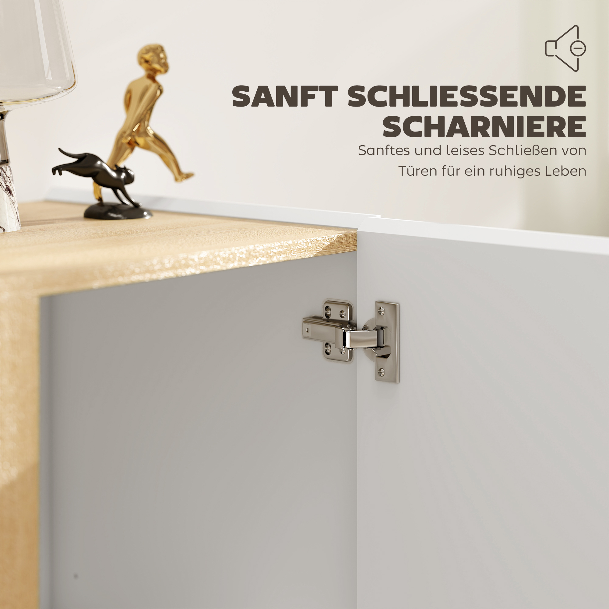 Kommode, Sideboard mit Soft-Close-Türen, anpassbares Regal, für Wohnzimmer, Küche, Esszimmer, Weiß