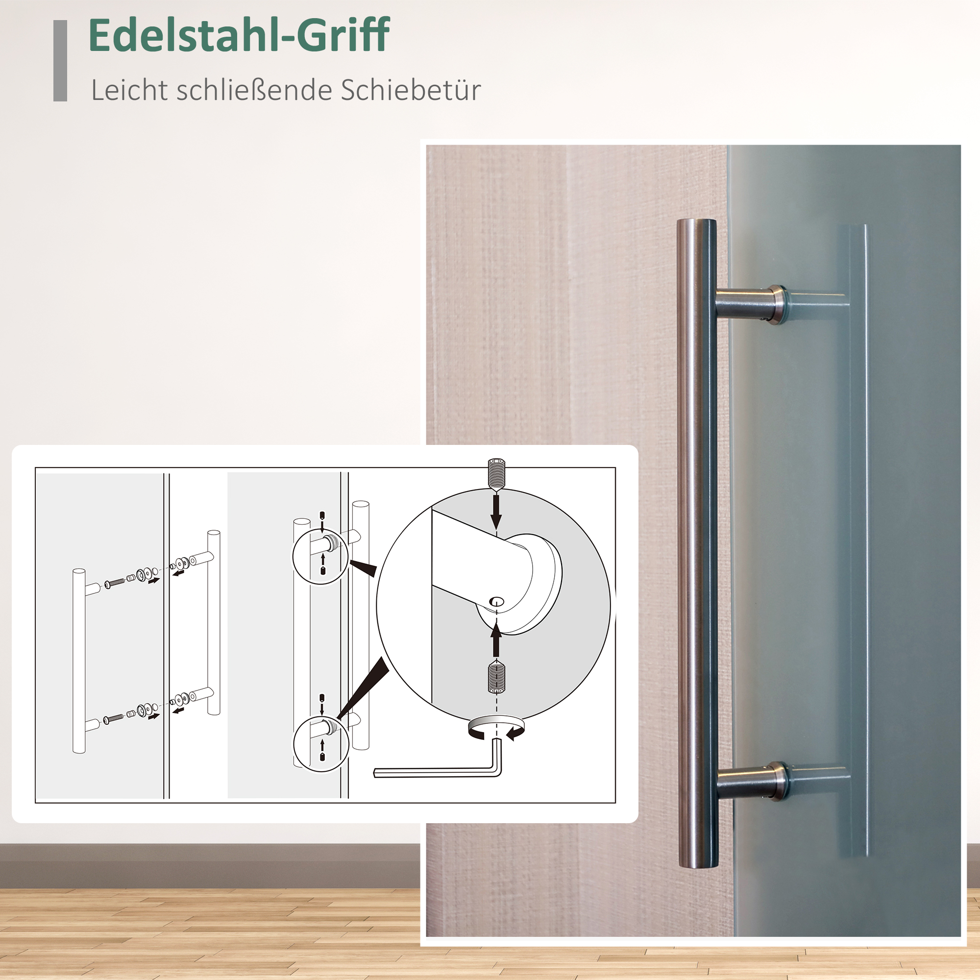 Glasschiebetür mit Griffstange, einseitig satiniert, 90 x 205 cm