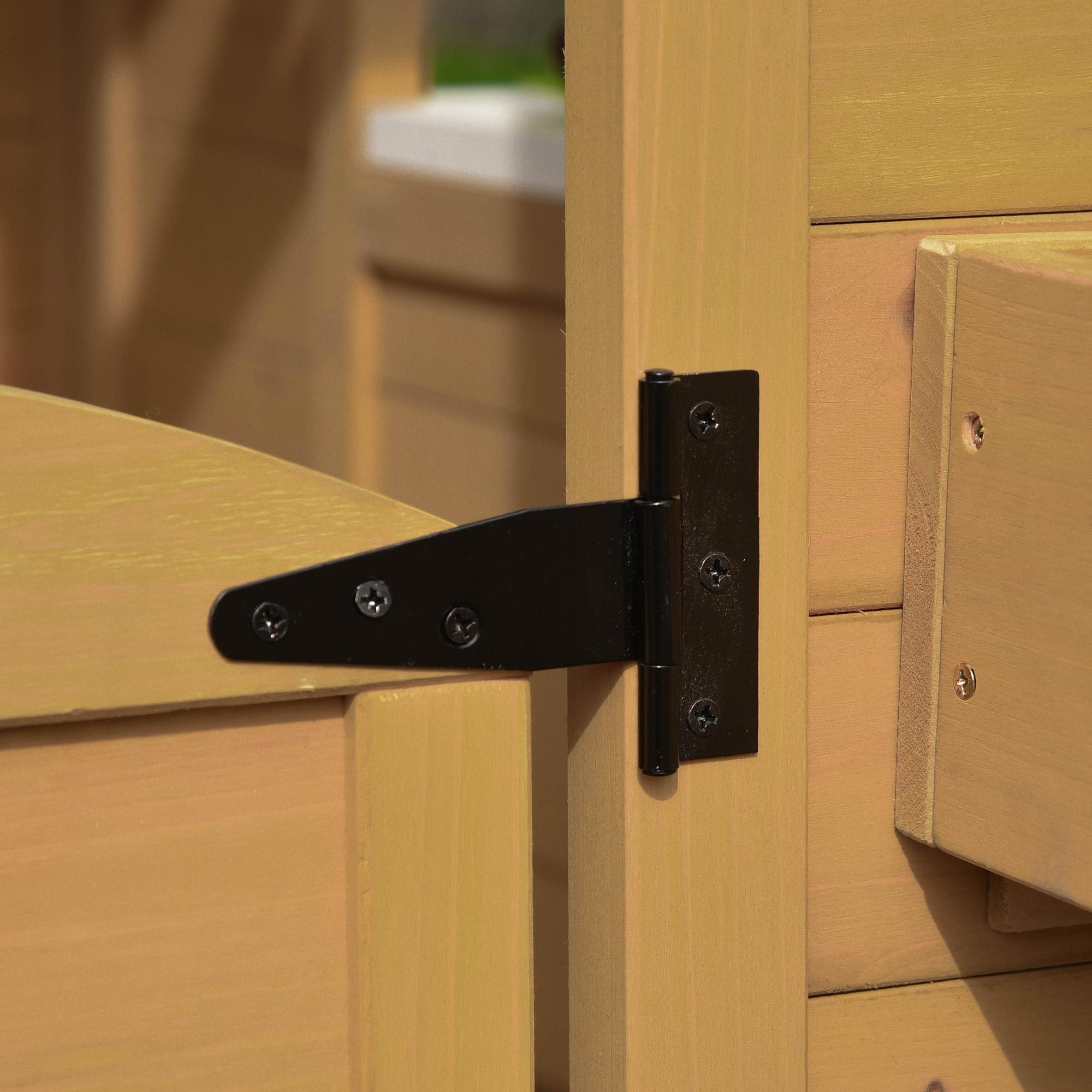 Kinderspielhaus aus Holz Spielhaus Outdoor mit Tür, Fenster und Pflanzkasten Briefkasten Bank für Kinder 3-6 Jahre