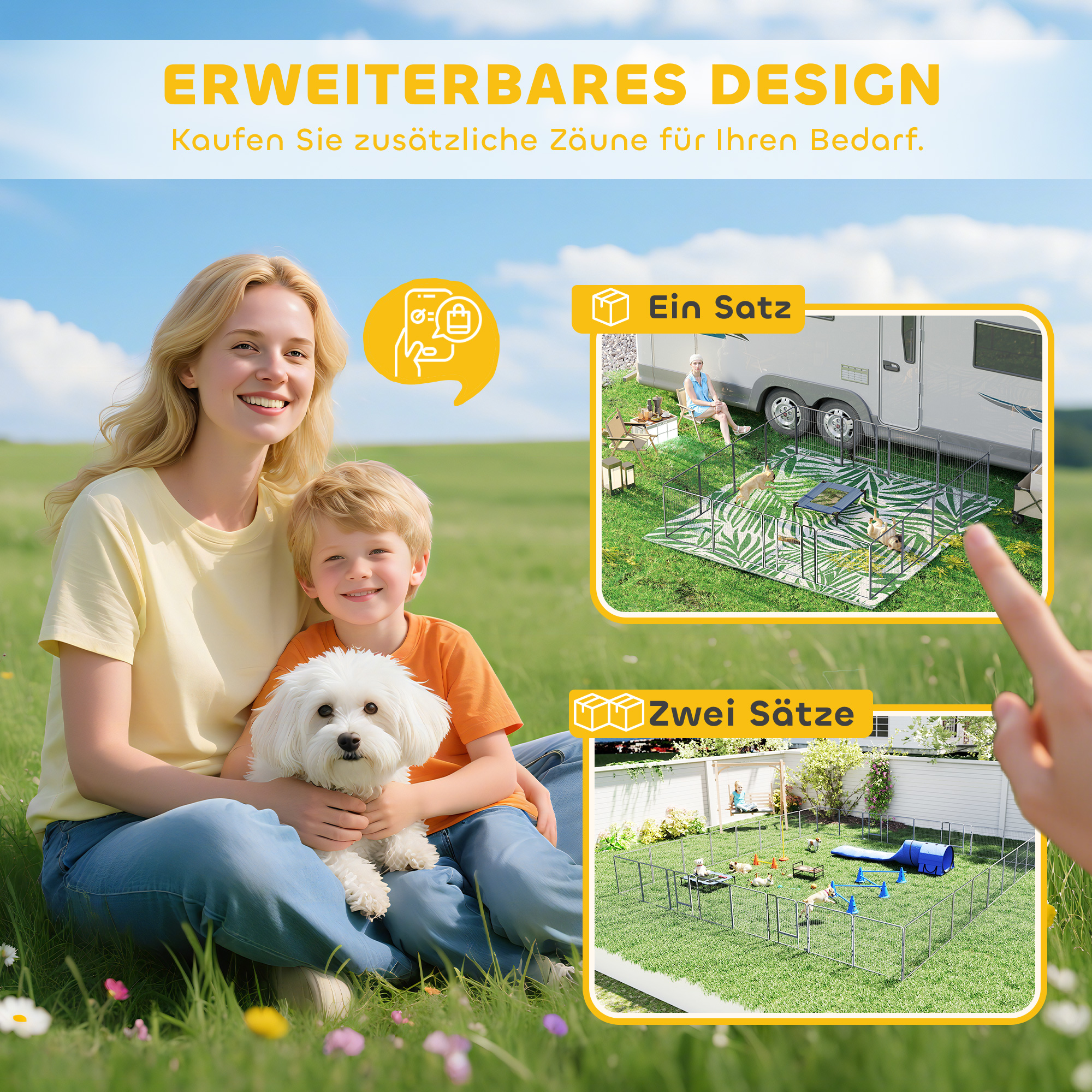 Welpenlaufstall, 16-teilig Welpenauslauf faltbar mit Tür für kleine, mittlere Hunde, 3,2 x 3,2 x 0,8 m, Grau