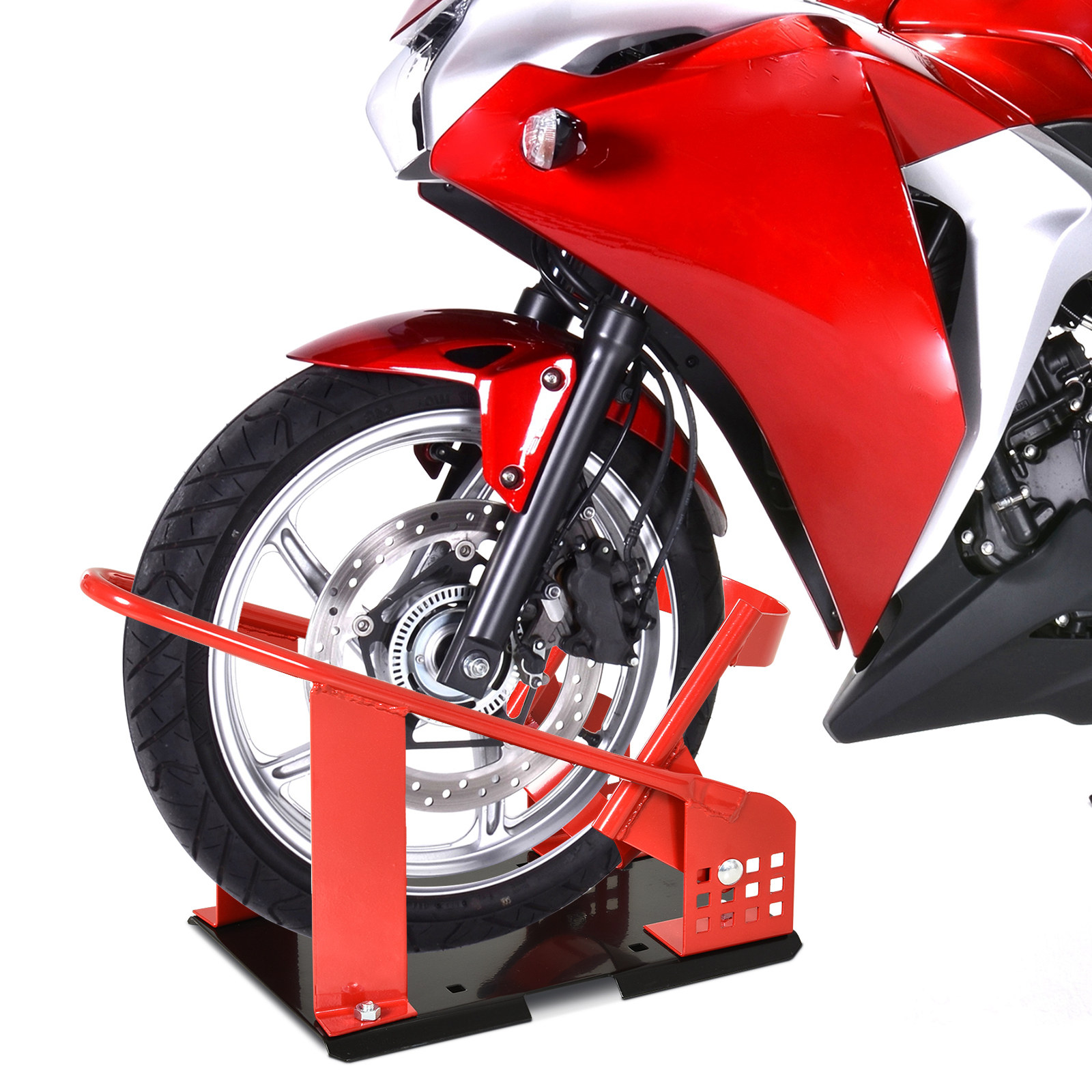 Motorradständer für 80-155 mm Vorderrad, einstellbare Motorradwippe mit 12 verstellbaren vorgebohrten Löchern bis 450 kg
