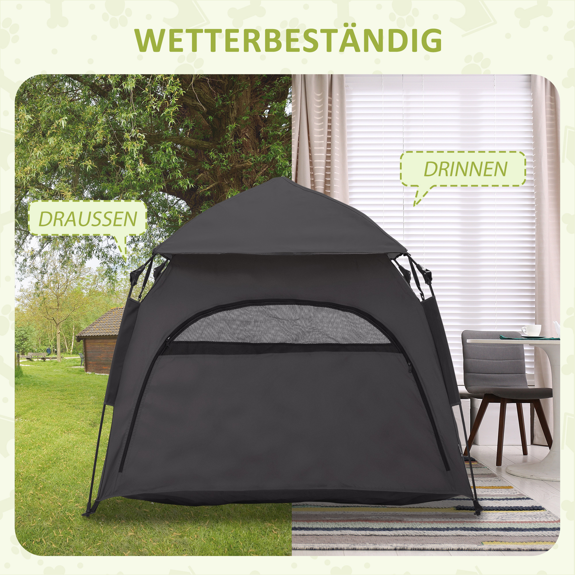 Haustierzelt, Hundezelt, klappbar, wetterbeständig, Hundehütte, für große Hunde, Schwarz