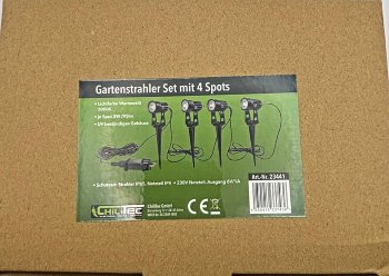 Gartenstrahler Set mit 4 Spots / Netzteil, Erdspieß, 3000k, IP44