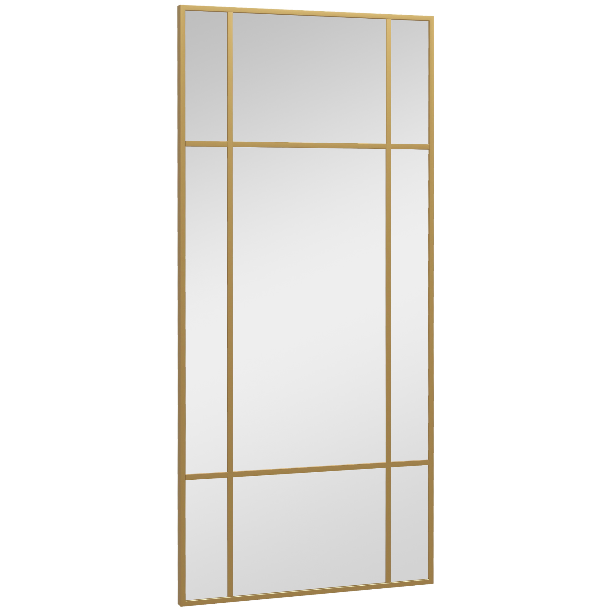Wandspiegel, dekorativer Spiegel mit Metallrahmen, goldfarbene Streifen, Mehrschichtglas, 110B x 2T x 50H cm