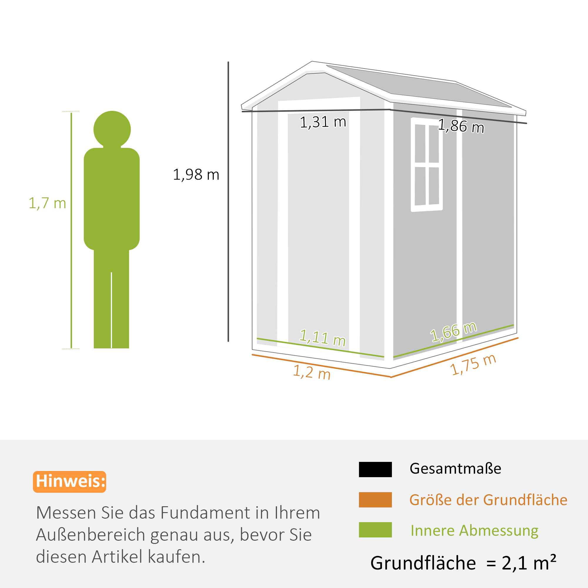 Gartenschuppen, Kunststoff-Gartenhaus mit Boden, Fenster, verschließbare Türen, für Garten, 131B x 186T x 198H cm, Grau
