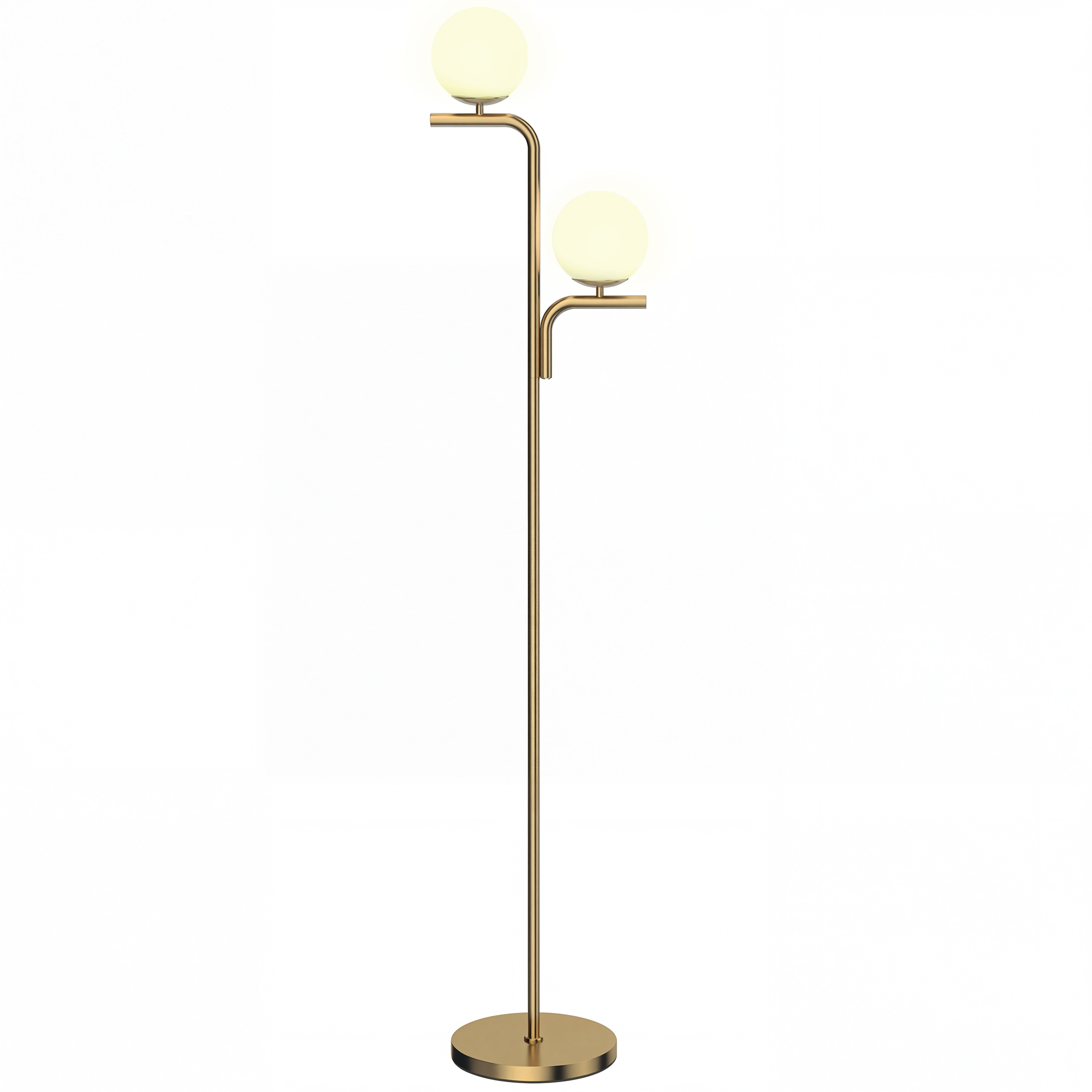 LED-Stehlampe, moderne Lampe mit 3 Farbtemperaturen, Glaskugelschirme und Fußschalter, Gold