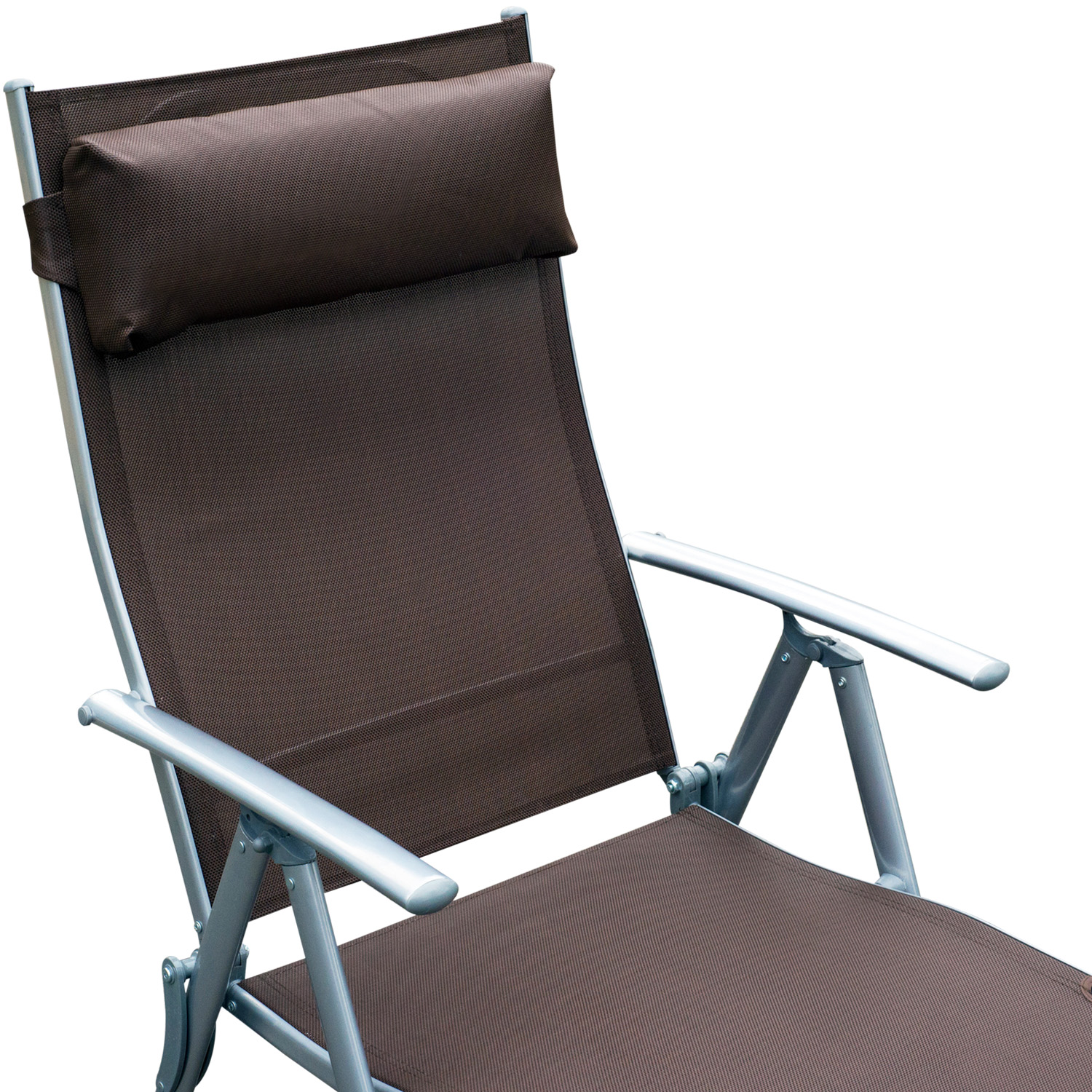 Sonnenliege klappbar Strandliege mit Kissen Liegestuhl mit 7-Fach verstellbare Rückenlehne Gartenliege Relaxliege Gartenstuhl bis 165 kg belastbar, für Garten Urlaub Outdoor, Braun