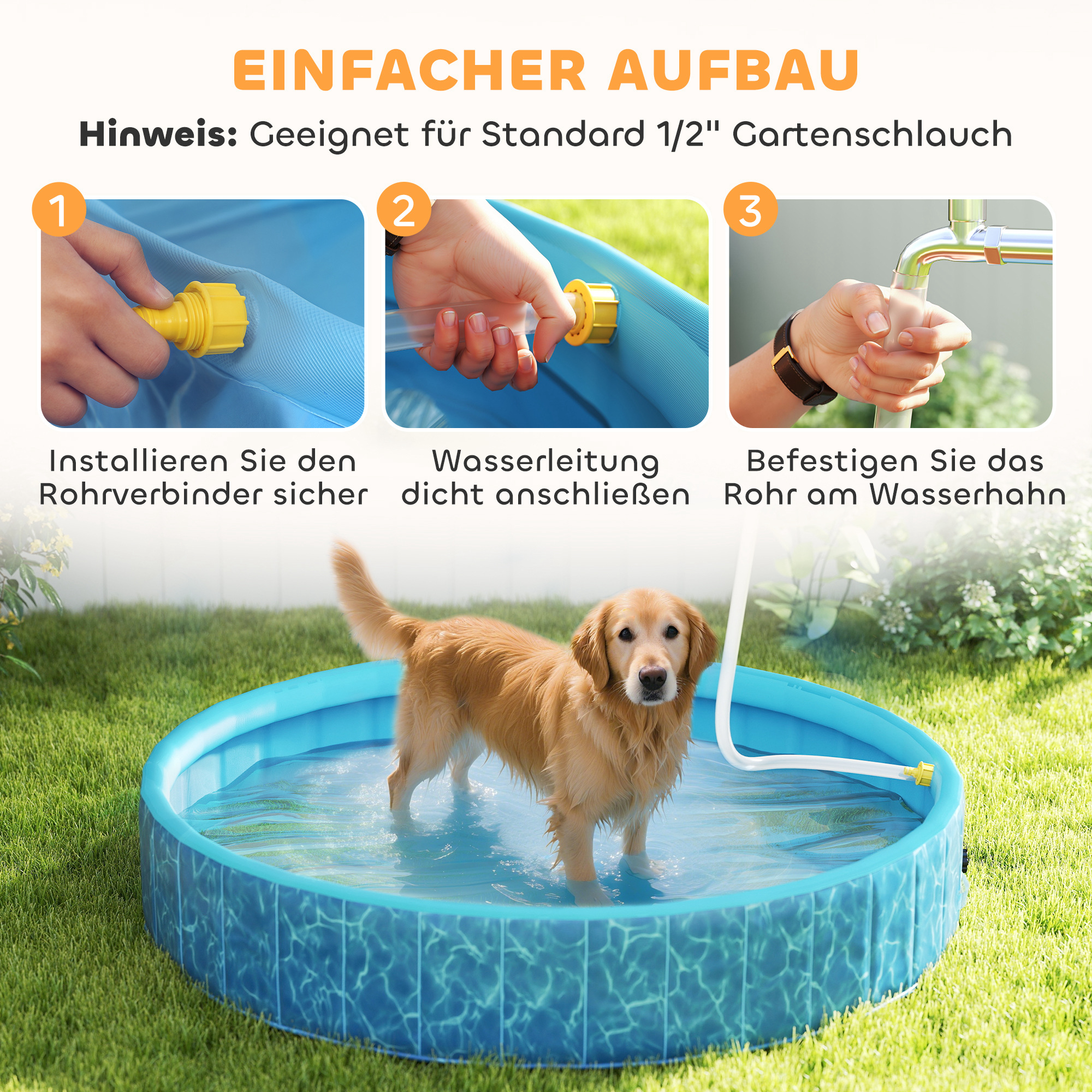 Hundepool Faltbar Planschbecken mit Brunnen- und Wasserpolsterdesign Ø160 x 30 cm Blau