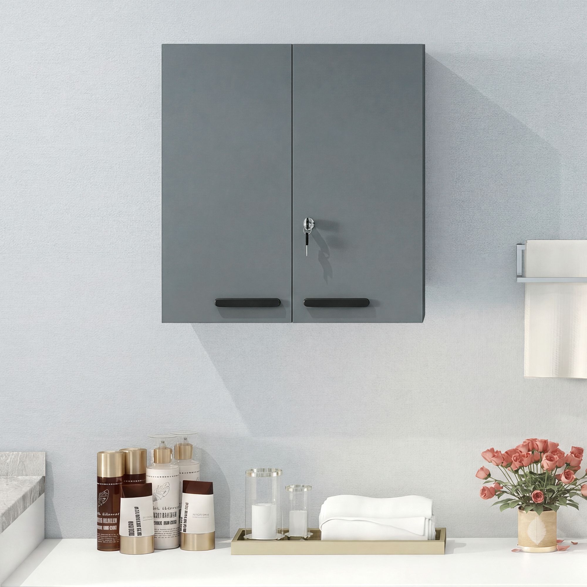 Medizinschrank, abschließbarer Medikamentenschrank mit 2 Türen und 6 Regalen, Kohlegrau