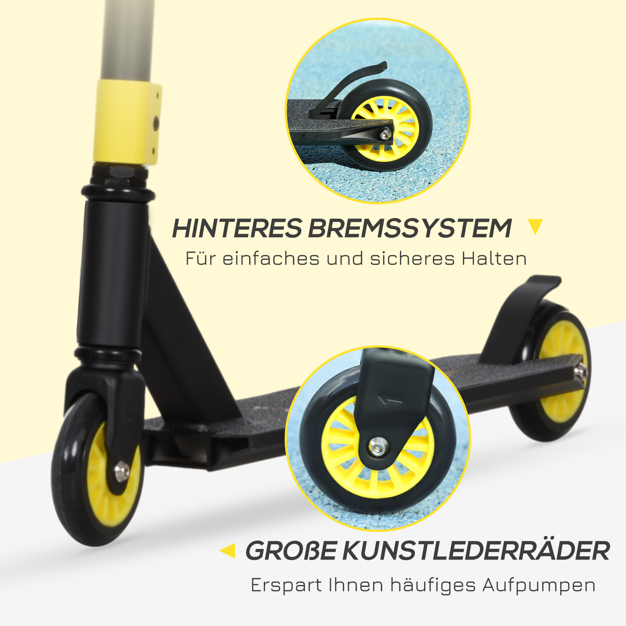 Pro Stunt-Scooter, Tretroller für Freestyle Tricks, Aluminium, Metall, Kunstleder, für Kinder und Erwachsene, Gold