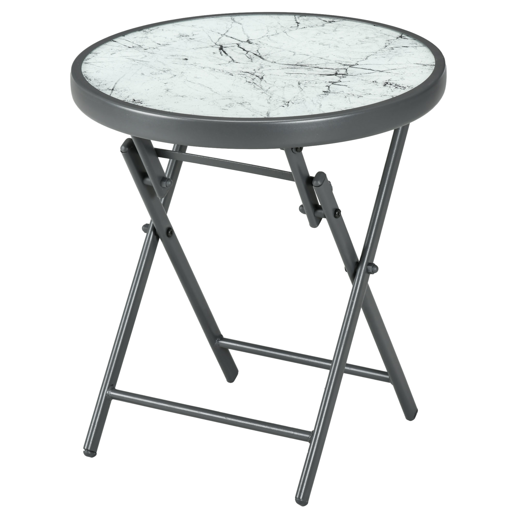 Klappbarer Beistelltisch, Outdoor-Klapptisch, mit Tischplatte aus gehärtetem Glas, für Terrasse, 45 x 45 x 50 cm, Weiß