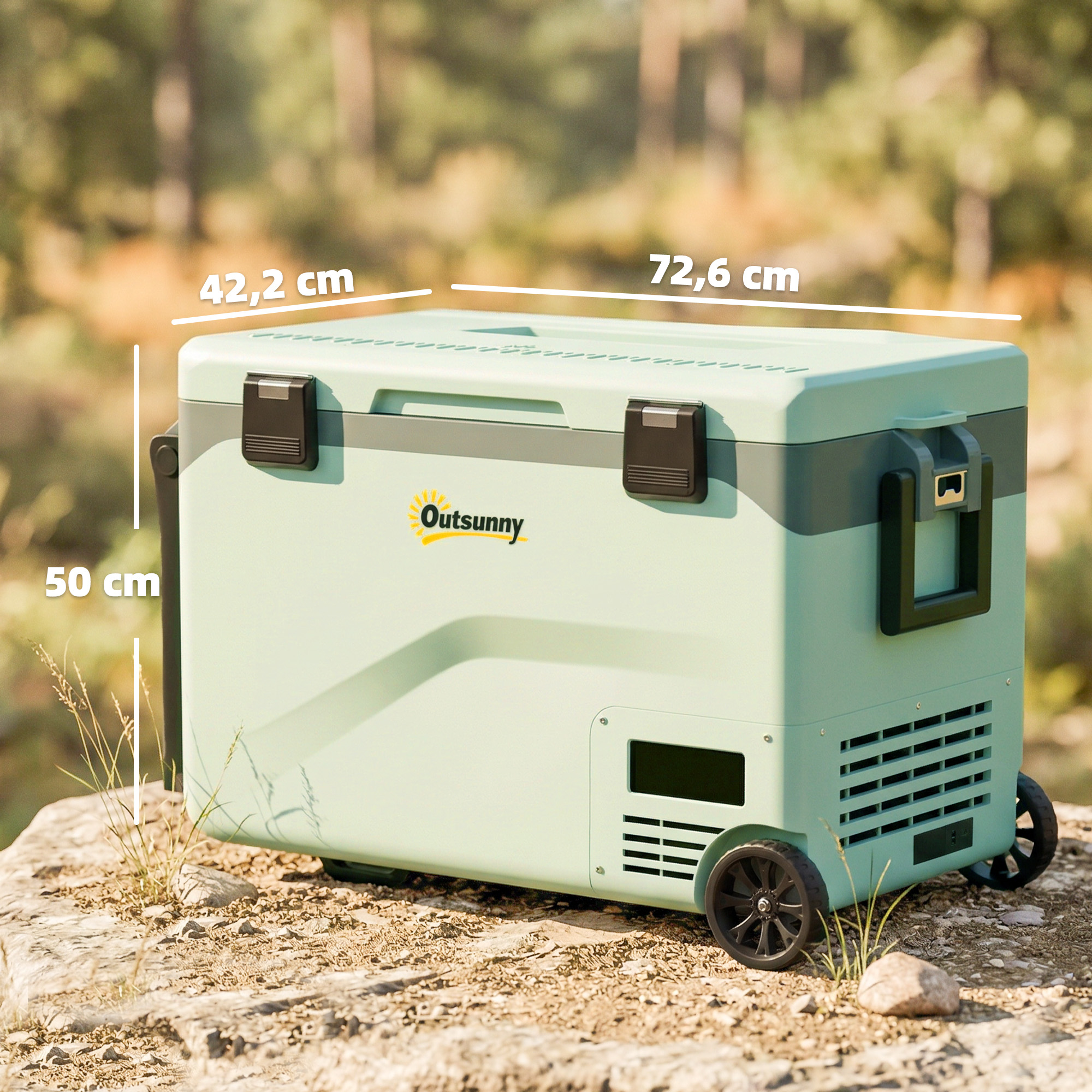 42,5 Liter Kompressor Kühlbox leise elektrisch Mini Kühlschrank bis -20℃ Kühlbox mit Bluetooth Rolle Griff Handyhalter