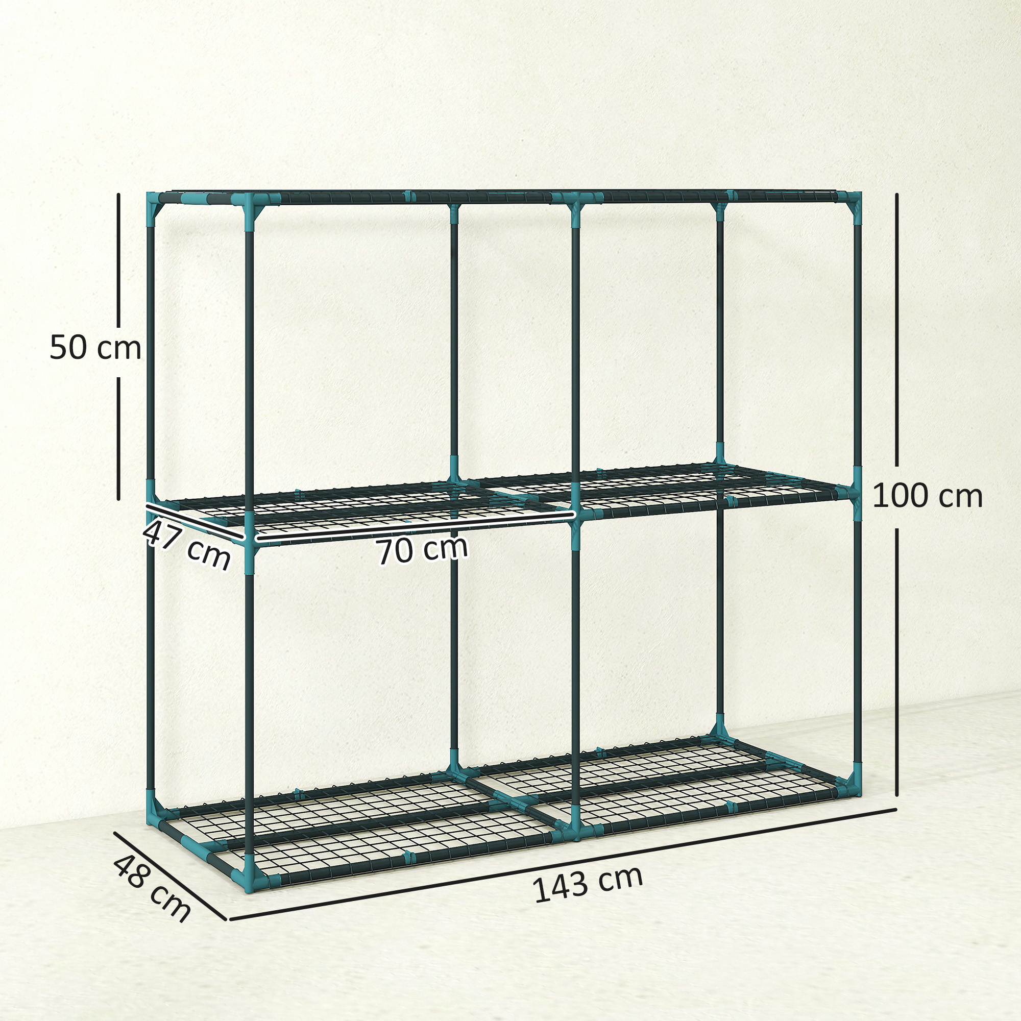 3-Etagen Pflanzenständer, 100 cm hoch Blumenständer mit Regalböden, mehrstöckig Stahl Dunkelgrün