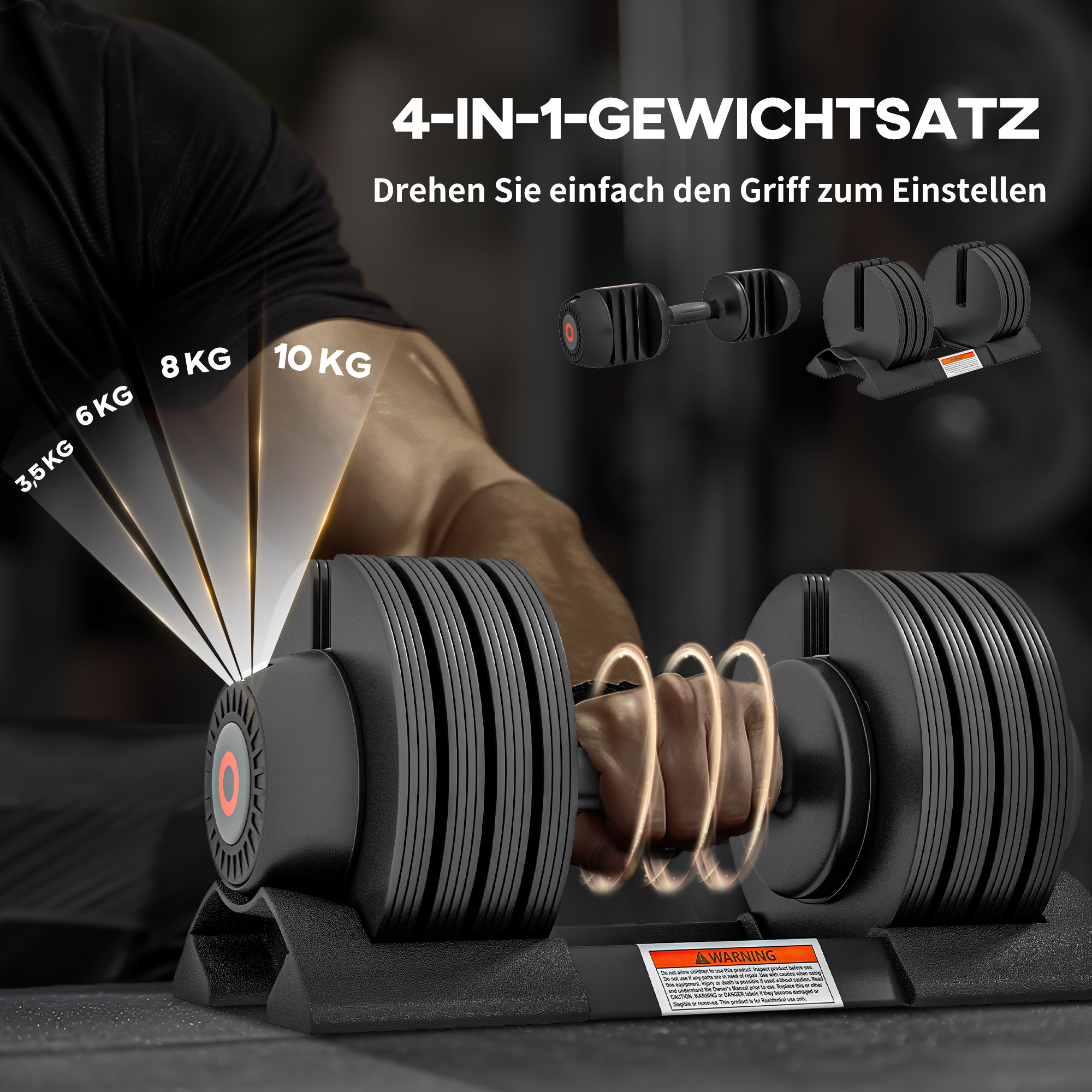 verstellbare Hantel, 3,5-10 kg Hantel mit Ablagefach, rutschfest Griff, Kurzhantel aus Kunststoff
