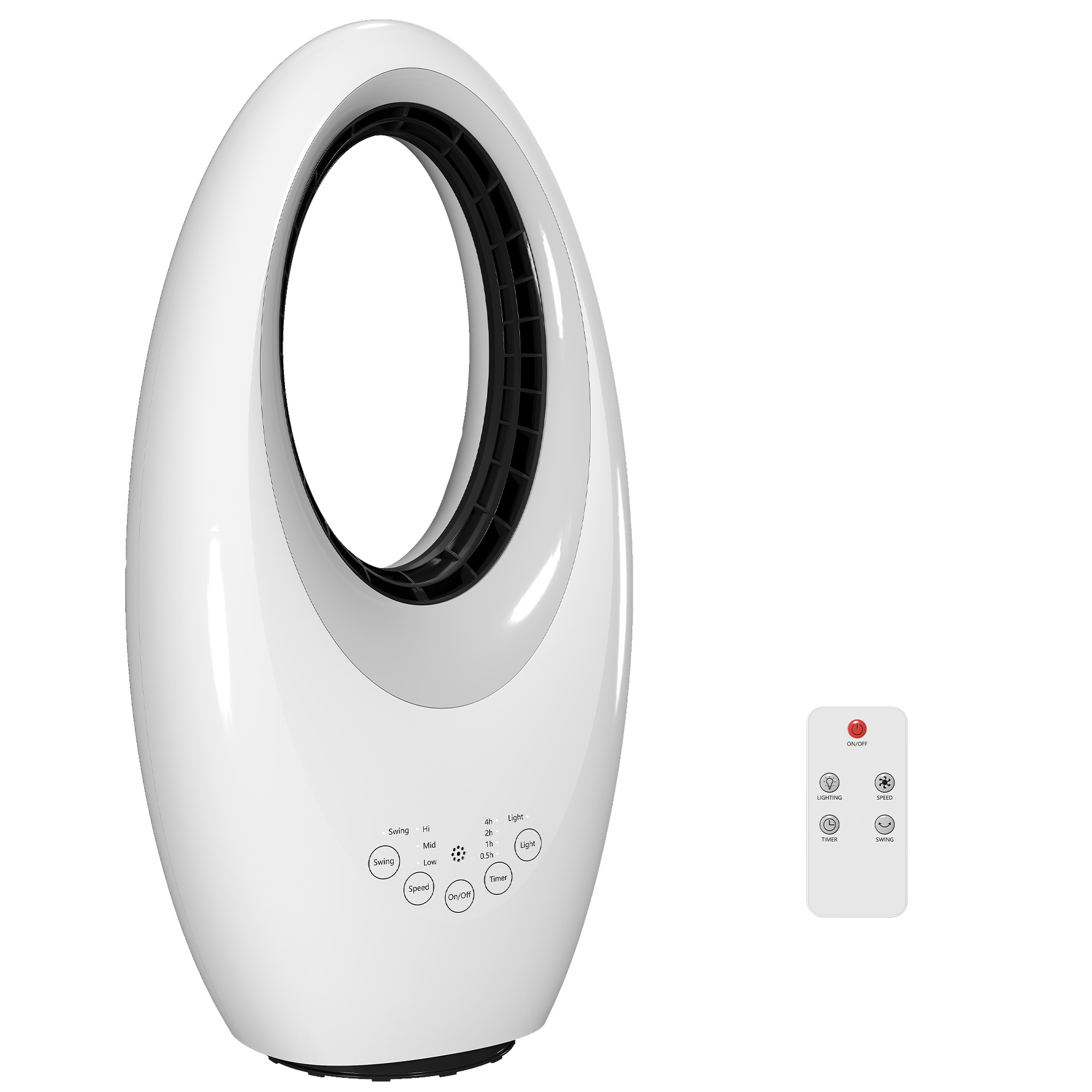 Bladeless Turmventilator, 36dB leiser Ventilator mit 60° Oszillation, LED-Beleuchtung, 3 Geschwindigkeiten, 7,5-Stunden-Timer, Fernbedienung