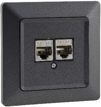 MILOS Netzwerk-Dose 2x CAT6, inkl. Rahmen, UP, Anthrazit