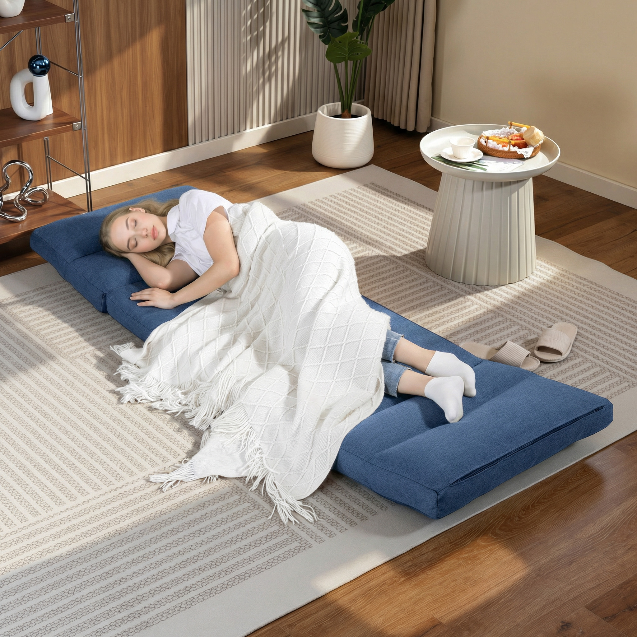 Sitzsack mit Bettfunktion, neigbare Lehne, klappbar, bis 120kg, 70 x 72 x 56 cm, Dunkelblau