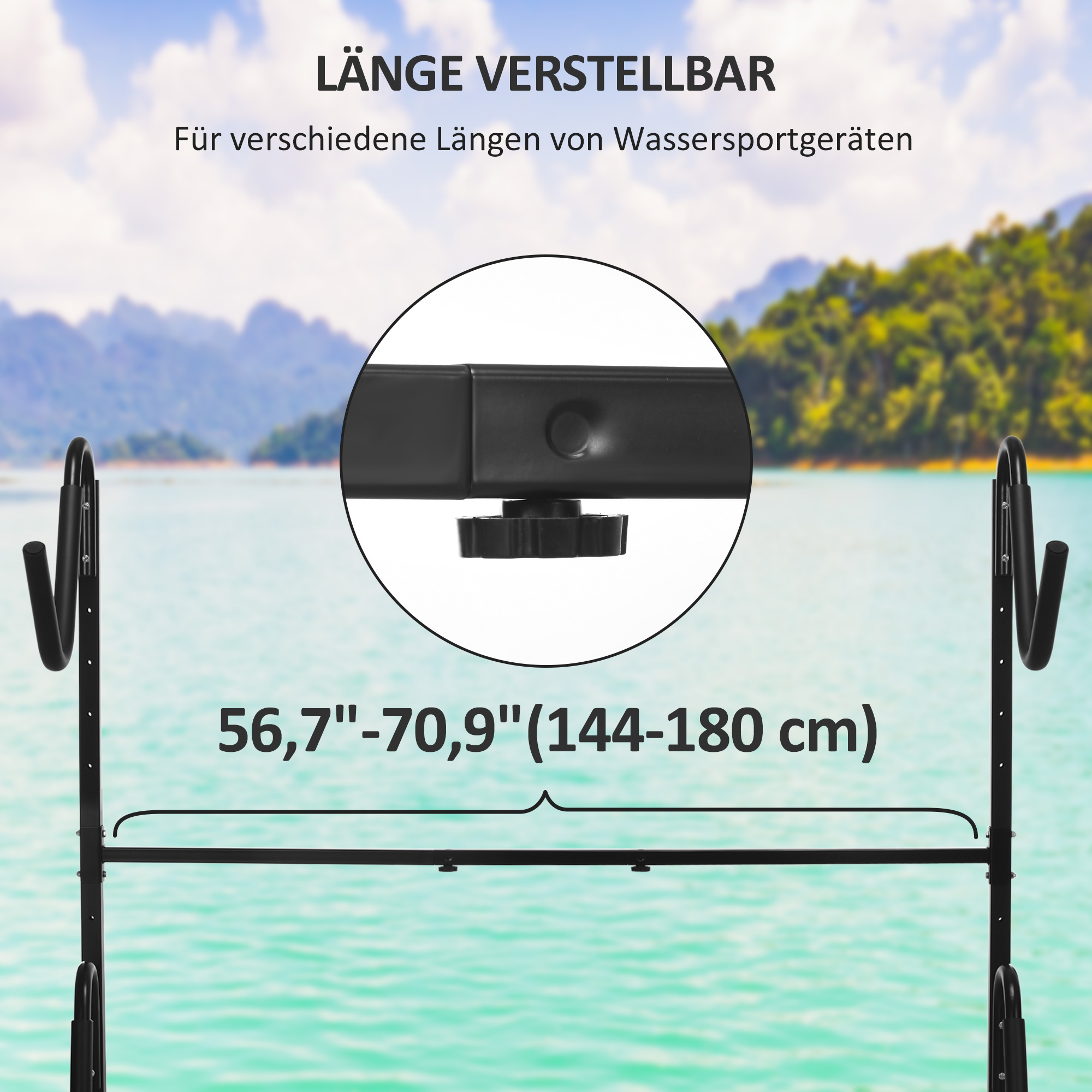 Halterung für 2 Kajaks, Surfboards, Stand-Up-Paddles, Metallrahmen, breitenverstellbar 144-180 cm