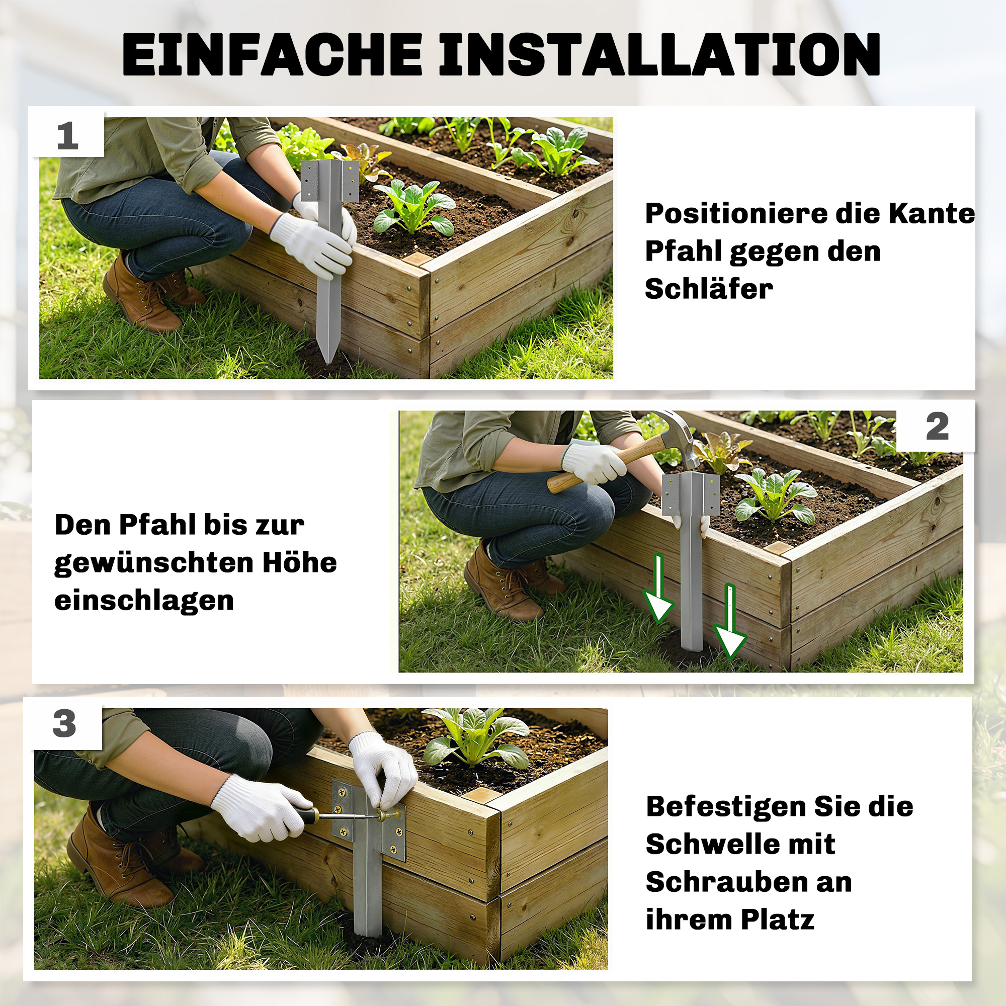 20er-Pack Bahnschwellen-Befestigungswinkel, 41 cm Schwerlast-Verzinkte Stahlpfähle mit Schrauben und Handschuhen