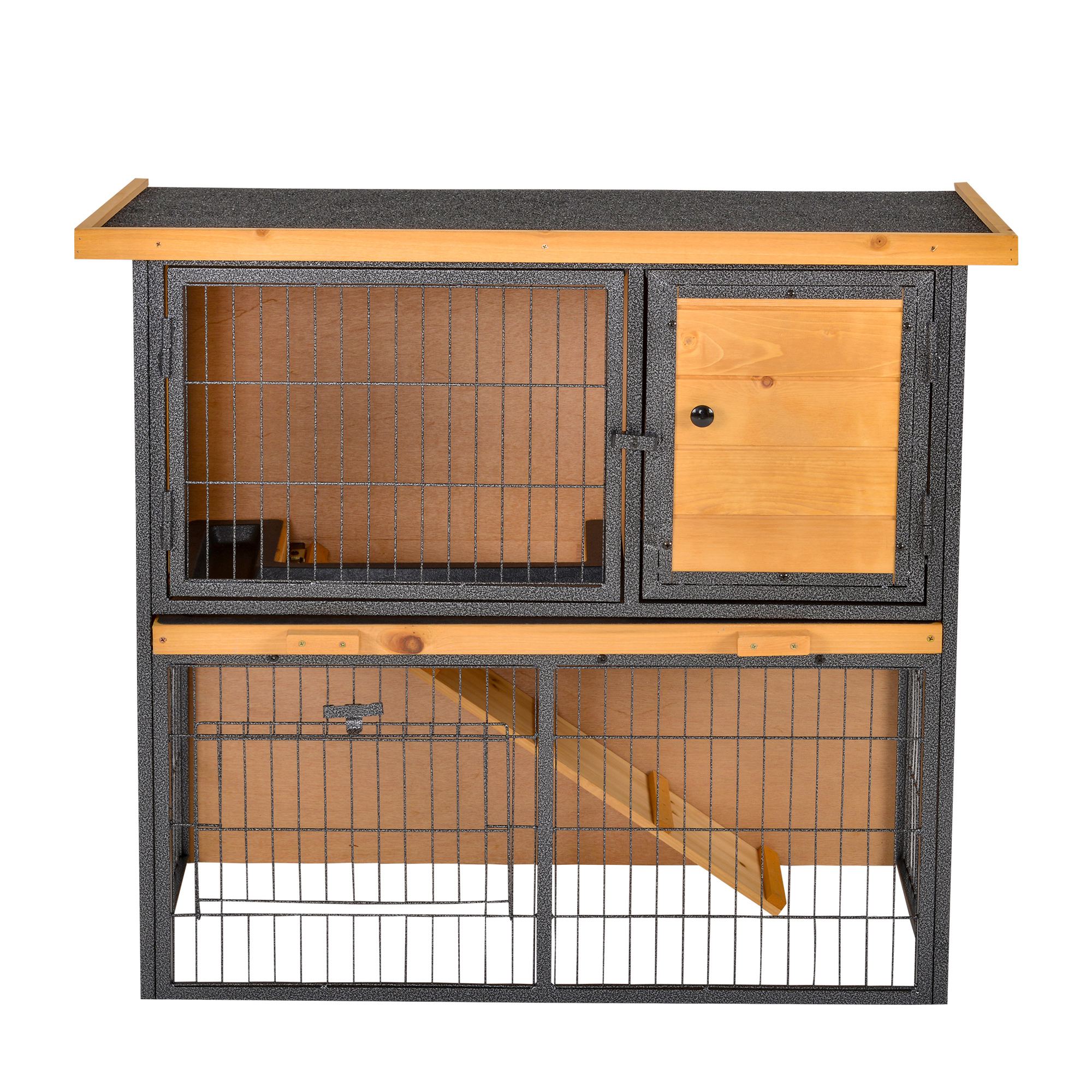 Kleintierstall erhöhtes Haustier Haus Käfig mit verschließbarer Tür Holz-Metall Hellgelb 89,5 x 45 x 81 cm
