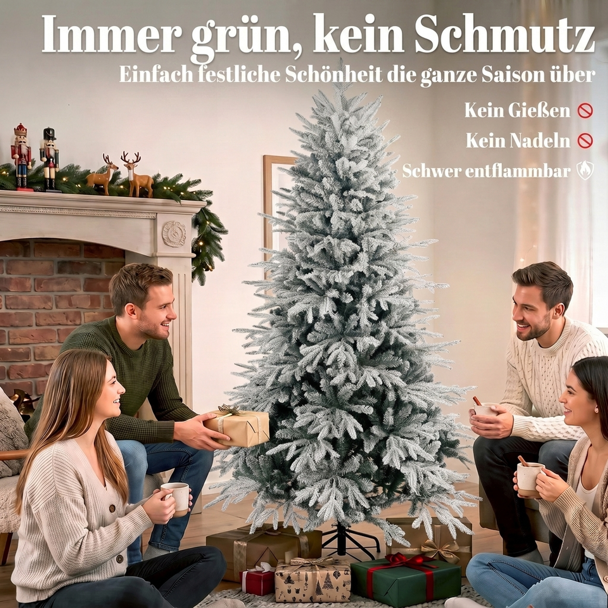 schneebeflockter Weihnachtsbaum 180 cm mit 1920 Spitzen, Klappsystem, künstlich, voll
