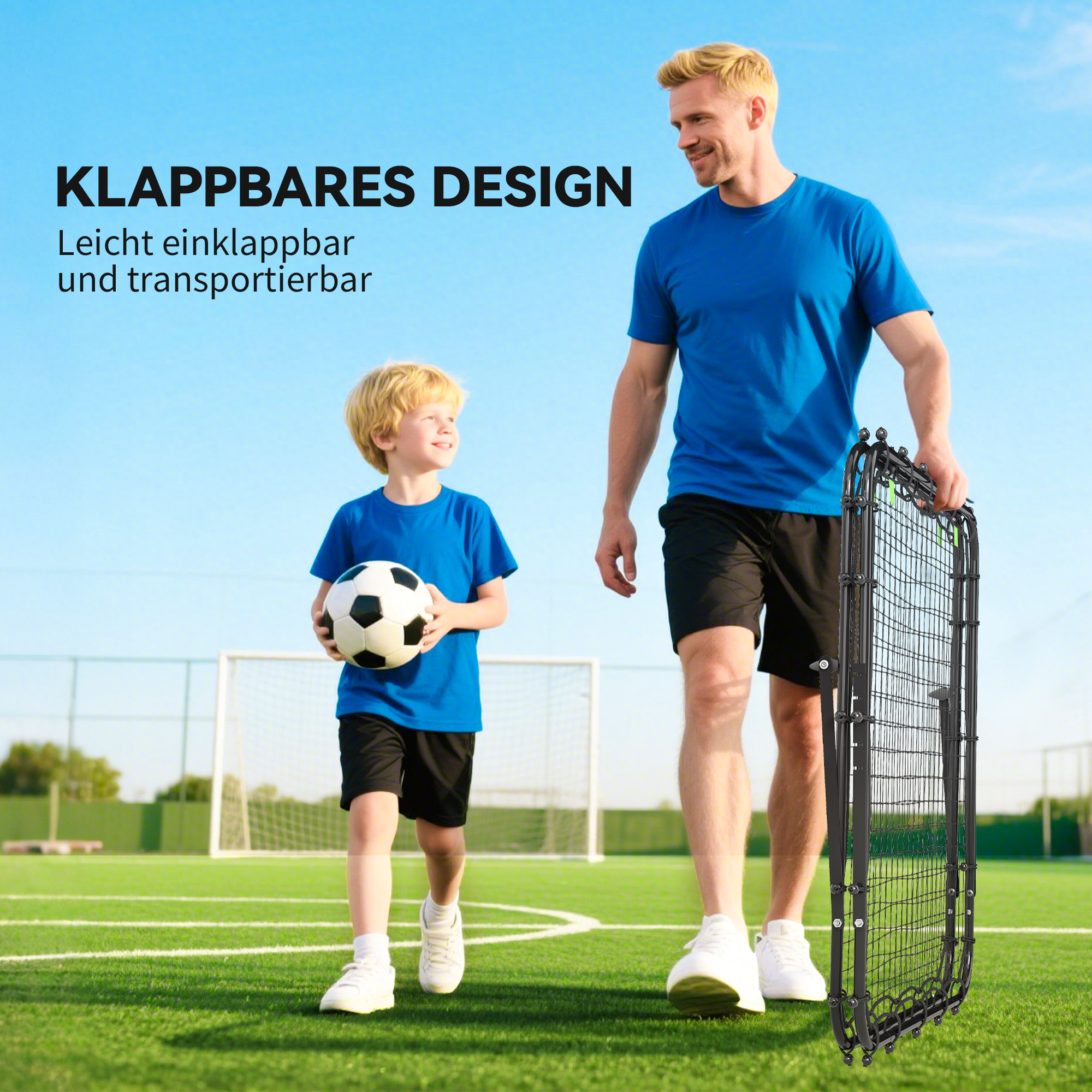 Fußballtor, verstellbar, klappbar, Metallrahmen, 100 x 68-95 cm, Schwarz