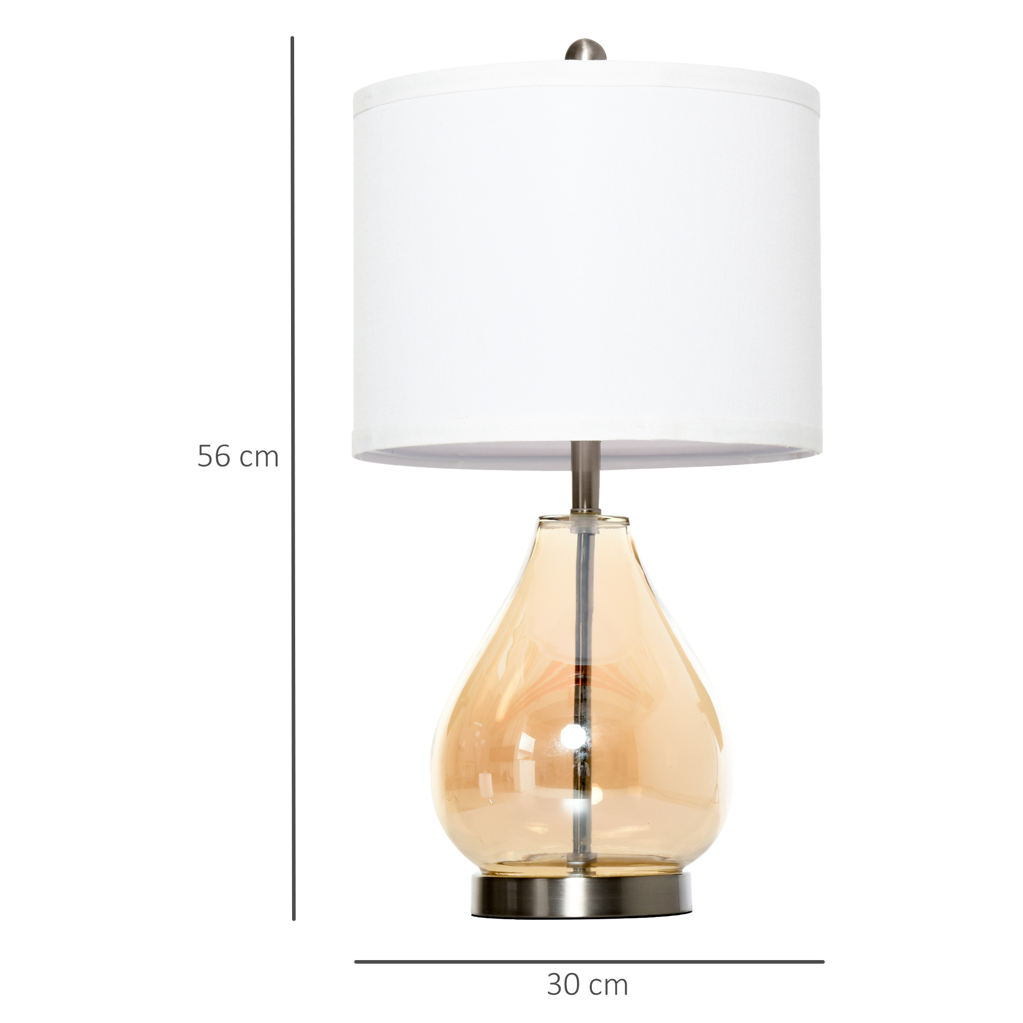 Tischlampe 2er-Set Tischleuchte mit Leinen-Lampenschirm, Glas tropfenförmigen Stangen, Nachttischlampe mit E27-Fassung, für Schlafzimmer, Wohnzimmer, Weiß