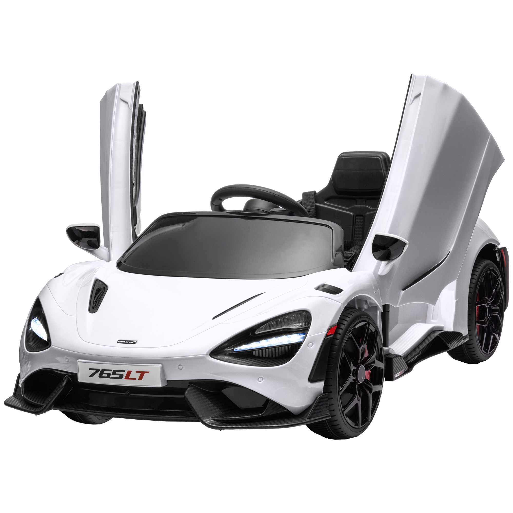 Kinder-Elektroauto mit Flügeltüren, fernsteuerbar, mit sanftem Antrieb und LED-Lichtern, Weiß
