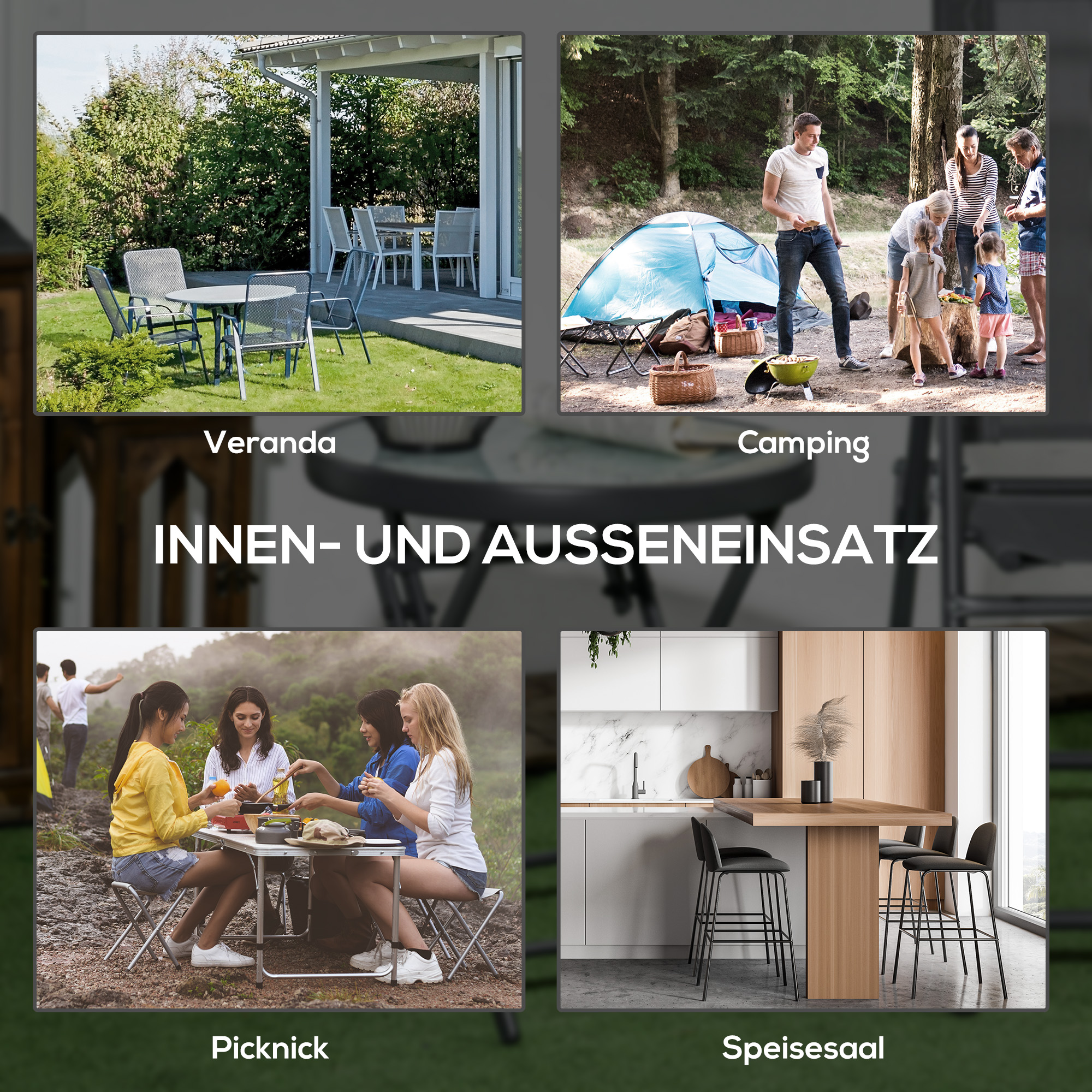 Klappbarer Beistelltisch, Outdoor-Klapptisch, mit Tischplatte aus gehärtetem Glas, für Terrasse, 45 x 45 x 50 cm, Weiß