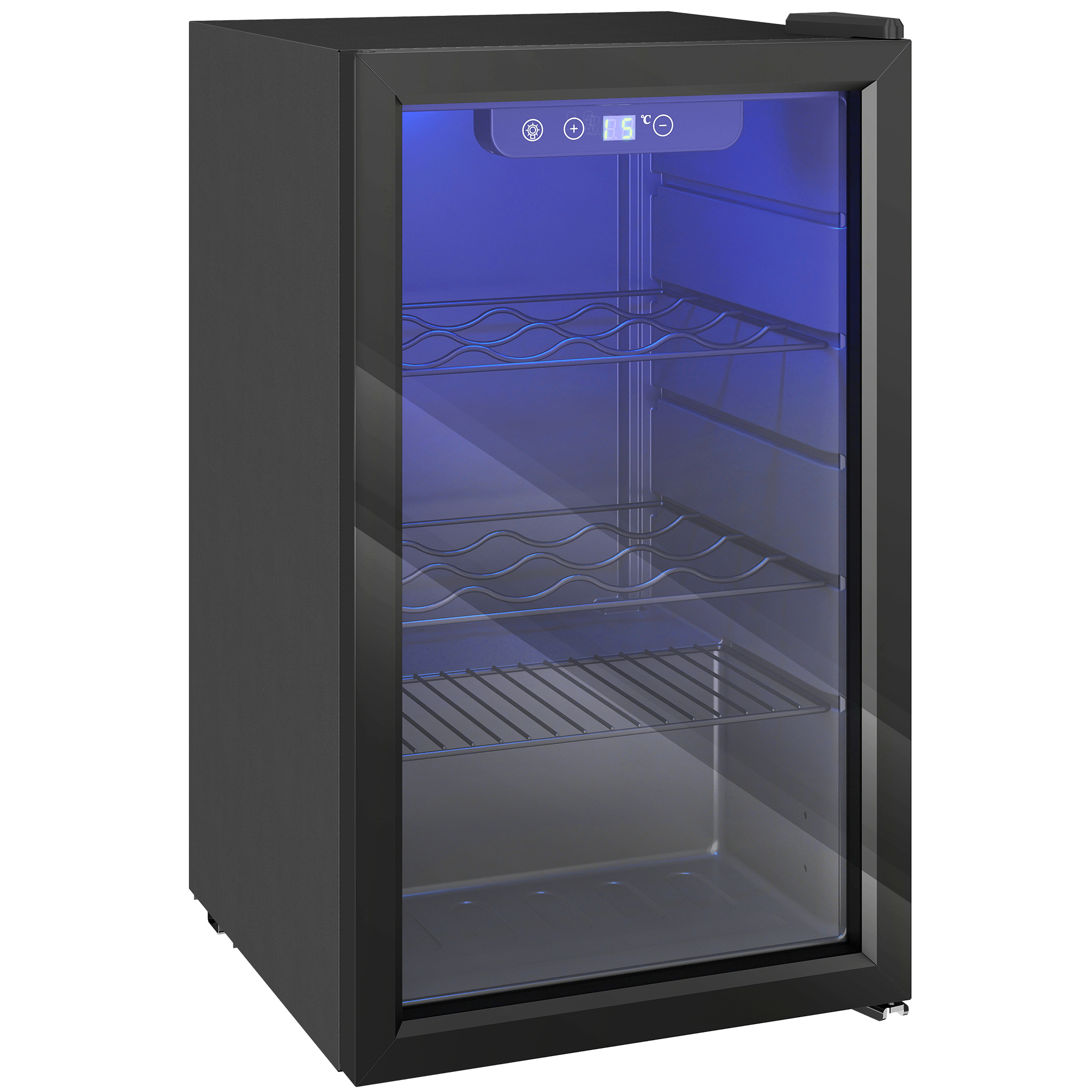 Weinkühlschrank 24 Flaschen, 68 Liter Kapazität, 4–16 °C Standgerät für Getränke, Bier und Wein mit Glas-Tür, Schwarz