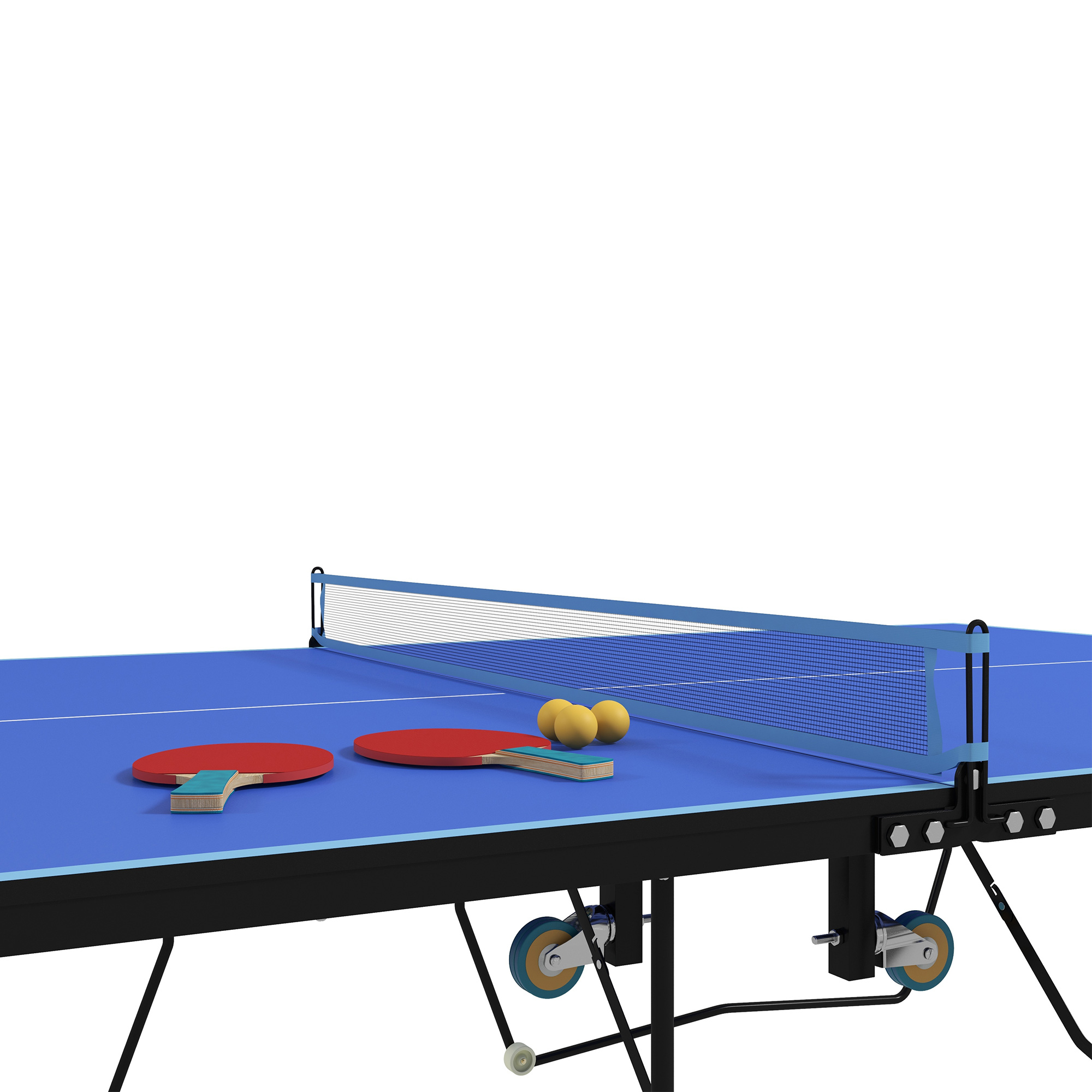 Tischtennisplatte, klappbar, 8 Räder, pulverbeschichteter Stahlrahmen, MDF, 274 x 152,5 x 76 cm, Blau