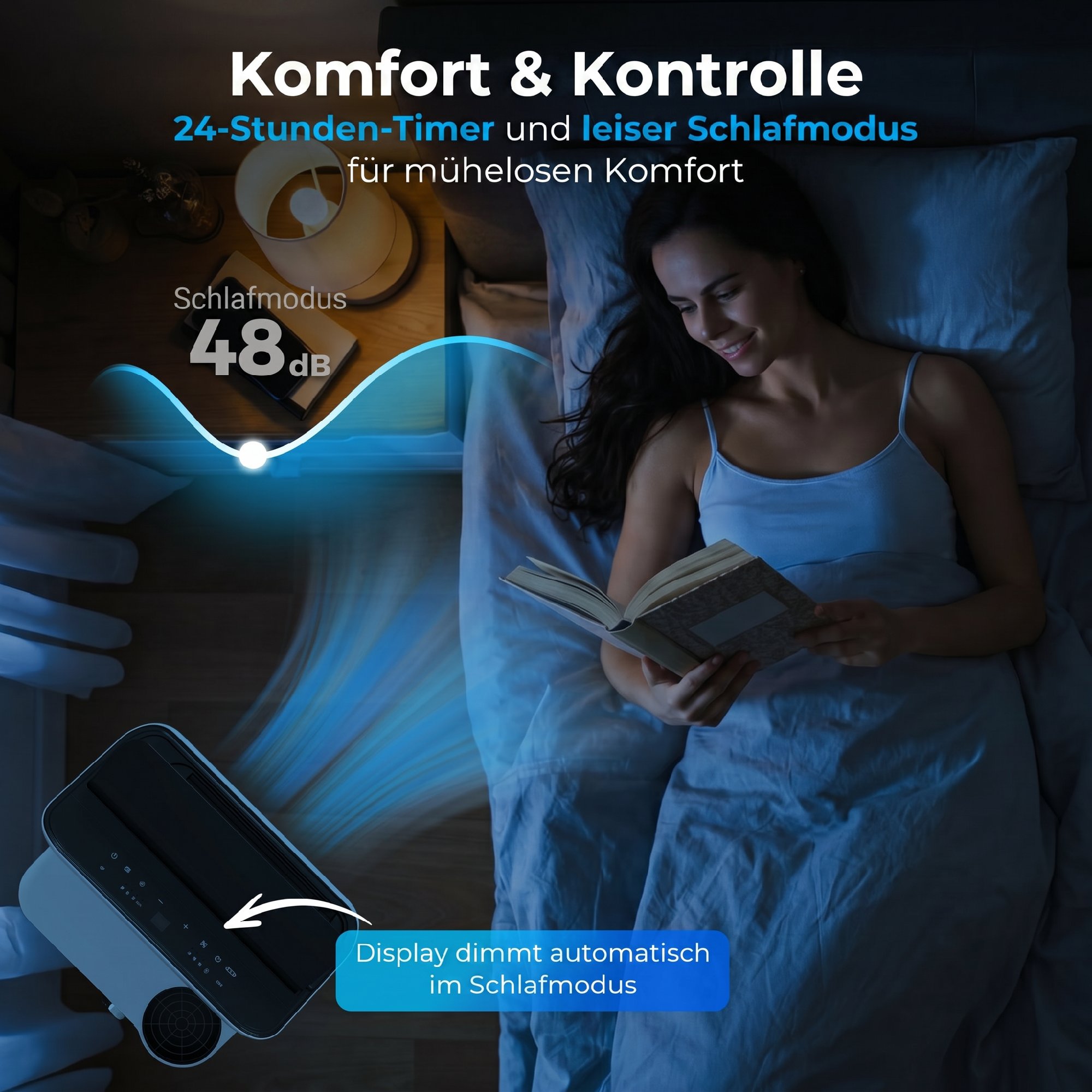 Mobiles Klimagerät 12.000 BTU mit Inverter-Technologie, Klimaanlage mit 60° Schwenkfunktion, 24H-Timer, Fernbedienung
