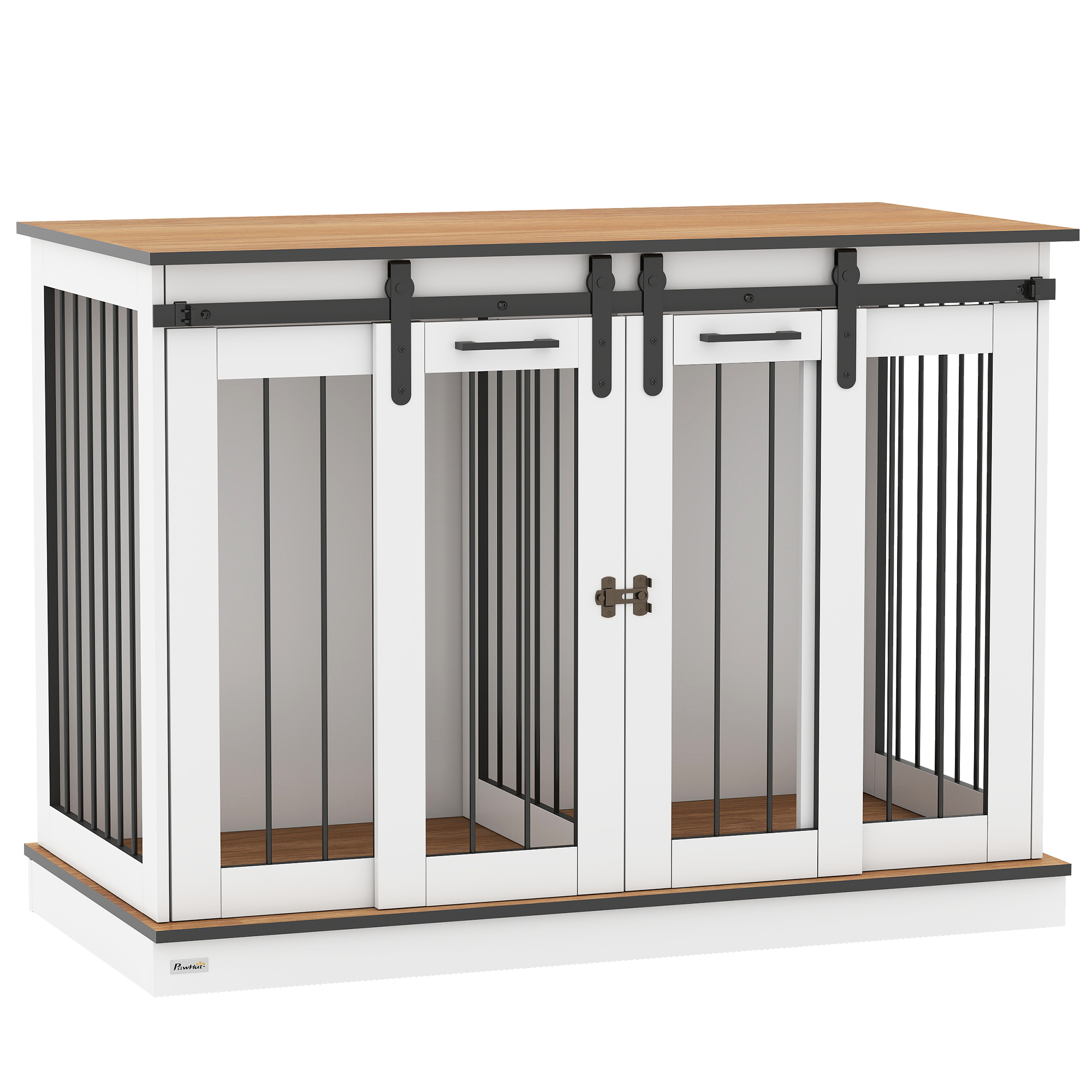 Hundekäfig mit 2 Türen, Hundebox, Transportbox für Hunde, rustikales Design, verriegelbar, Weiß
