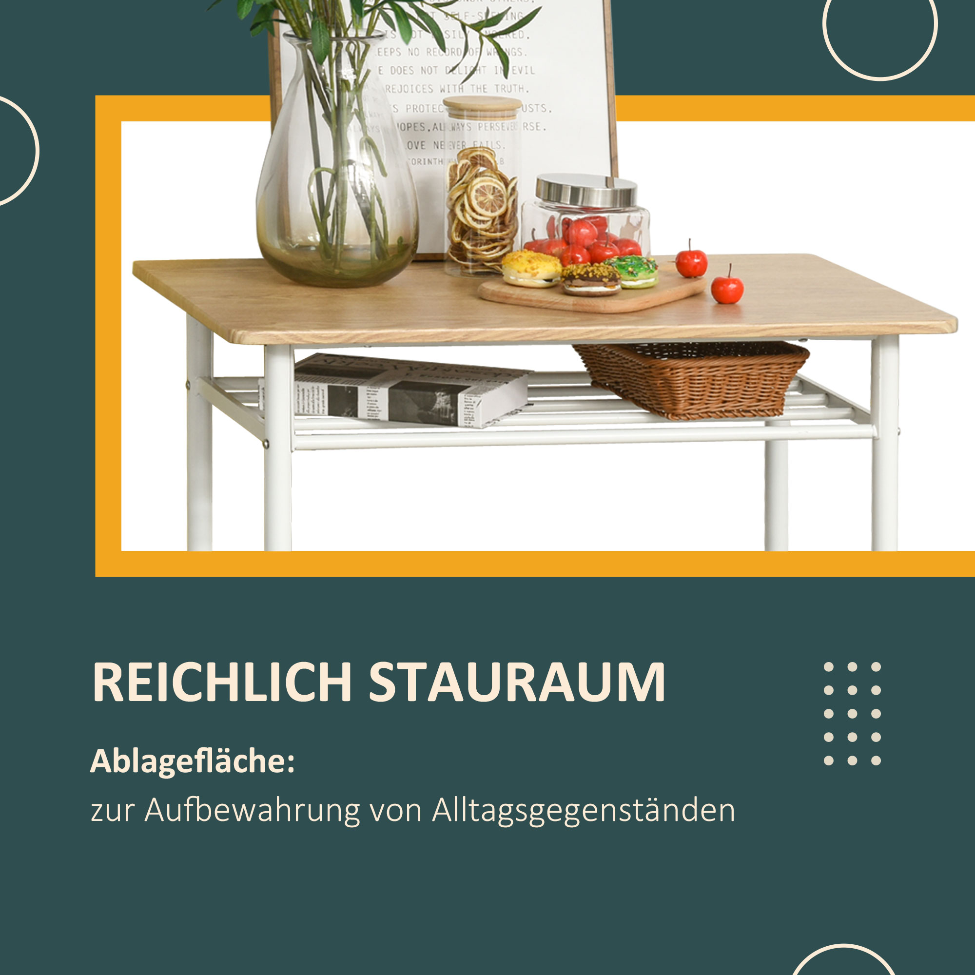 Bartisch Set Bartisch mit 2 Barhockern Essgruppe Küchentisch mit Lagerregal Esstisch für Esszimmer, Küche, Weiß