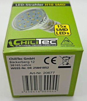 LED Strahler GU10 "H10 SMD" 15 SMD LEDs / 3000k, 50lm, 120°, 230V/0,8W, warmweiß