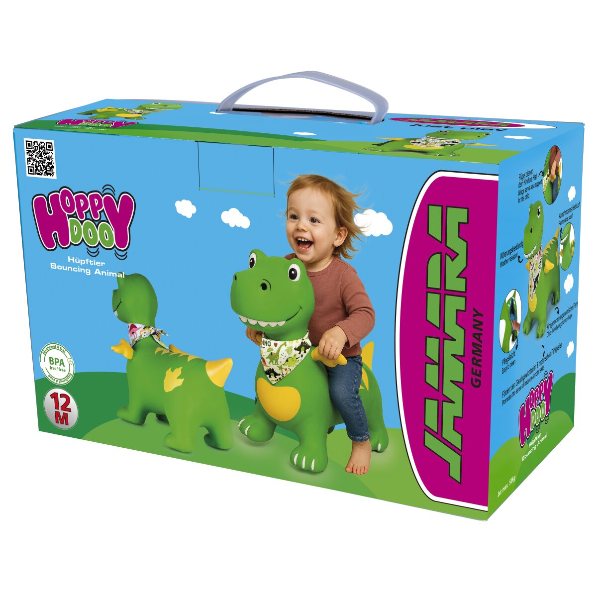 Hüpftier Dino mit Flügel HoppyDoo grün mit Pumpe