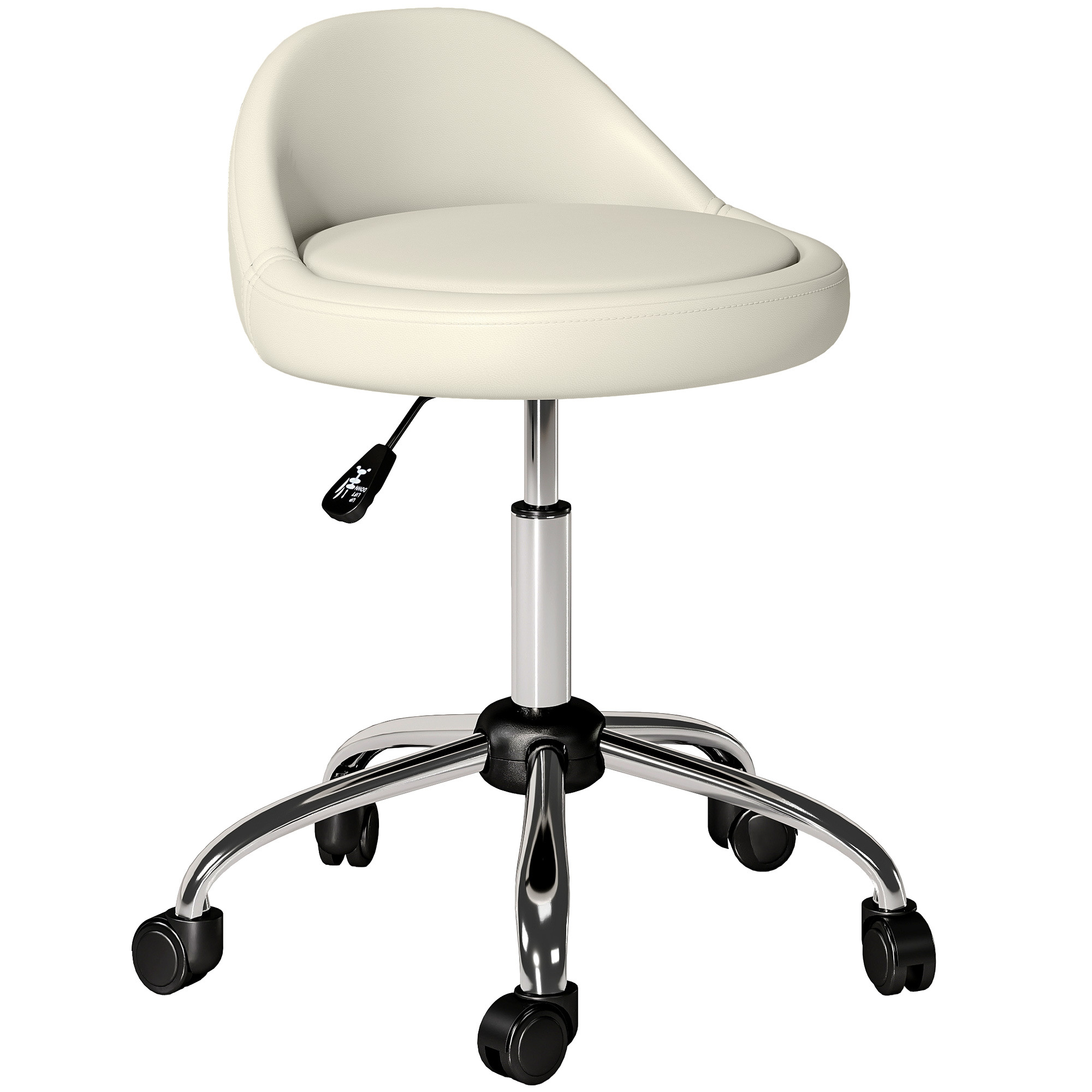 Arbeitshocker Drehhocker Rollhocker, höhenverstellbar, drehbare Sitzfläche, 50cm x 50 cm x 83 cm, Weiß