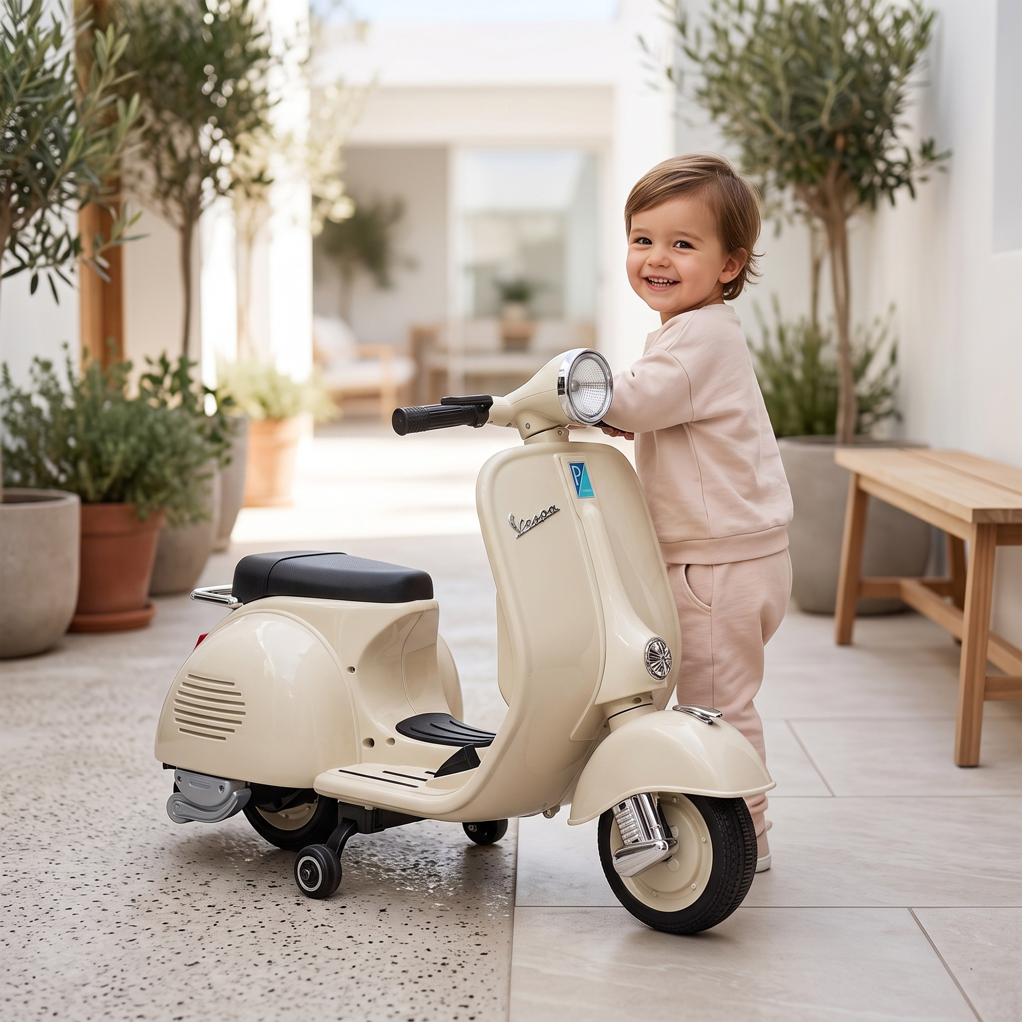 Elektro Motorrad Kinder 6 V Elektromotorrad mit Stützrädern, Lithium-Akku, Softstart, Musik, USB Scheinwerfer Hupe