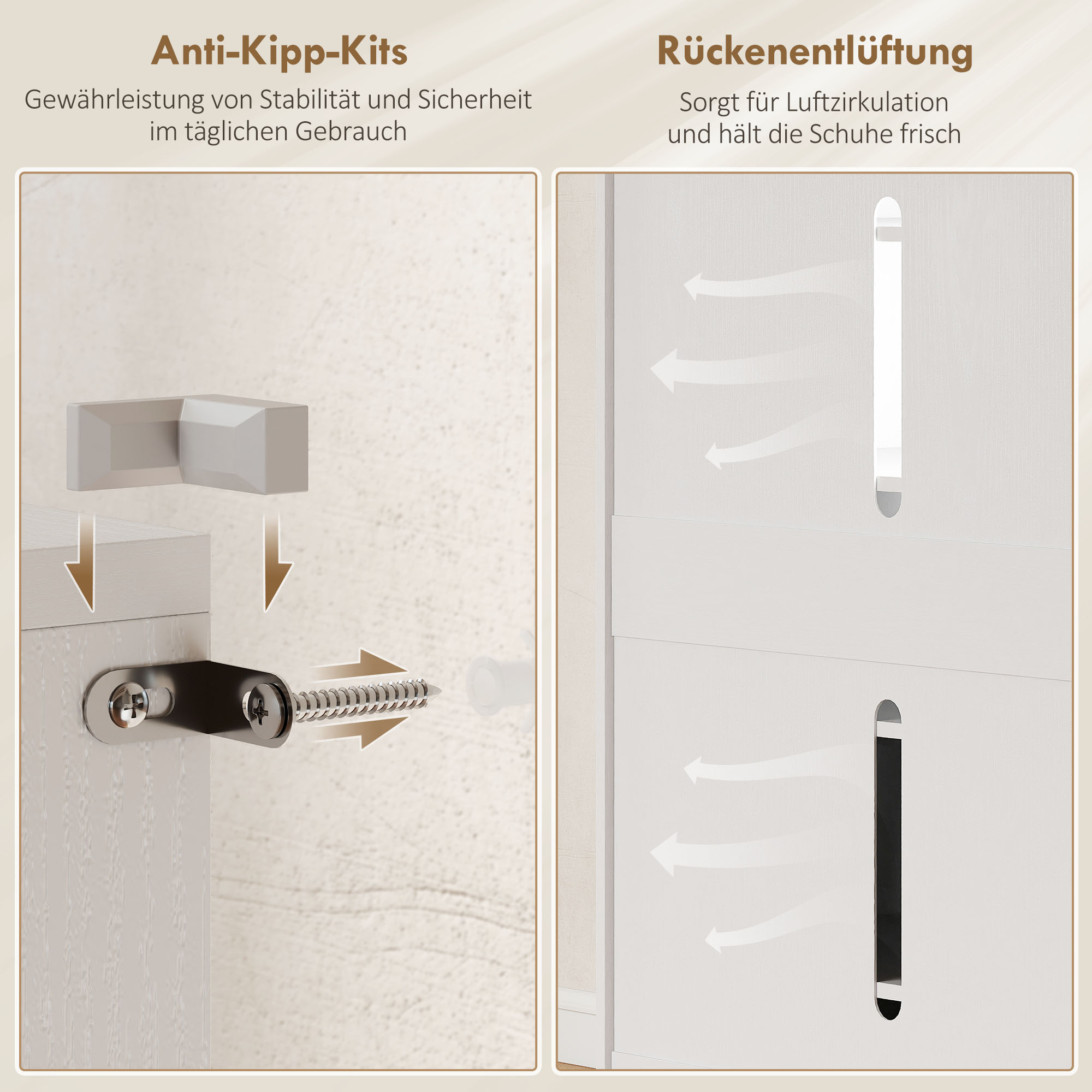 5-stufiger Schuhschrank für 20 Paar Schuhe, verstellbare Regale, für Eingangsbereich, Flur, Holz, Weiß