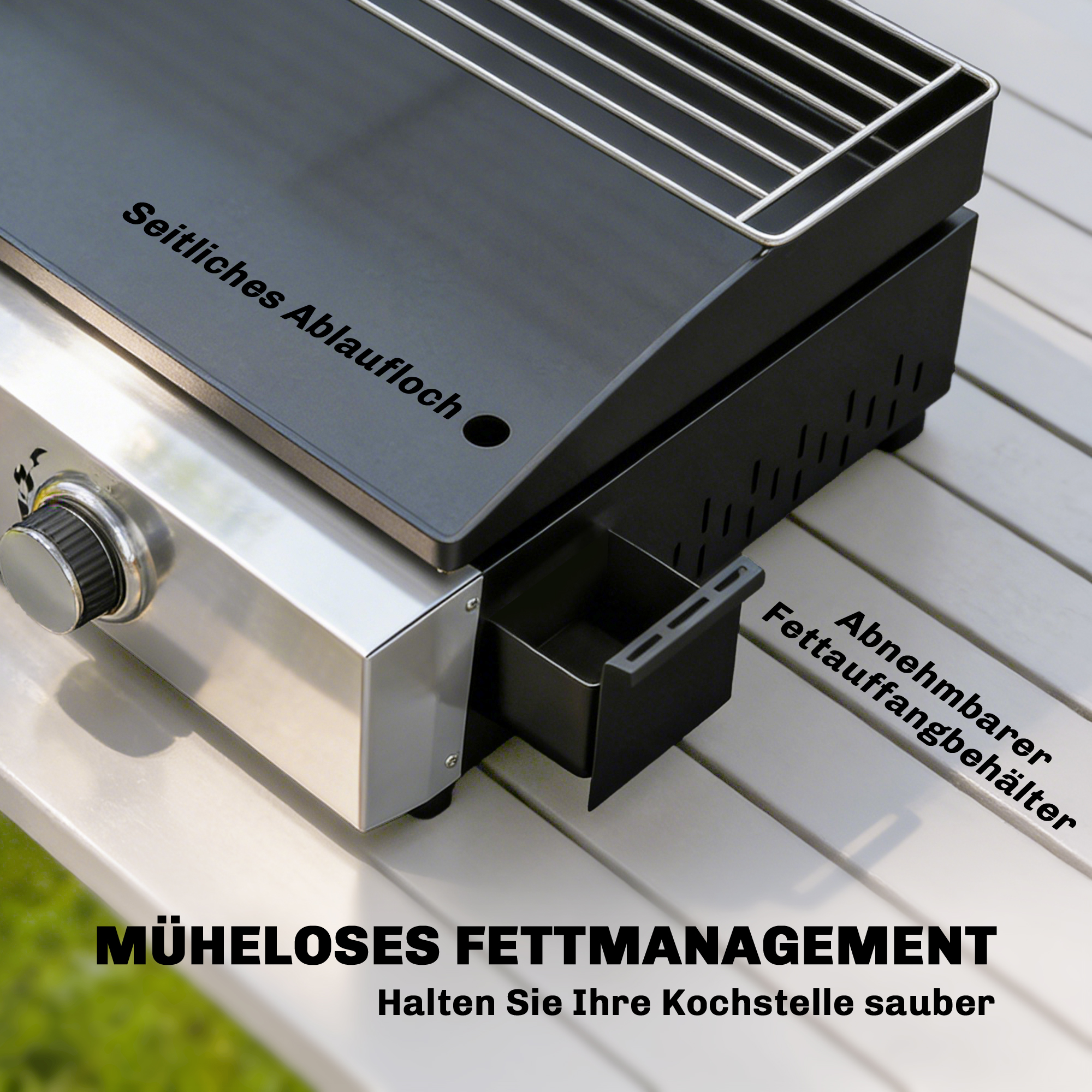 Gasgrill 7,5 KW Tragbarer Tischgrill mit 3 Brenner Keramische Lackbeschichtung Grillrost Warmhalterost