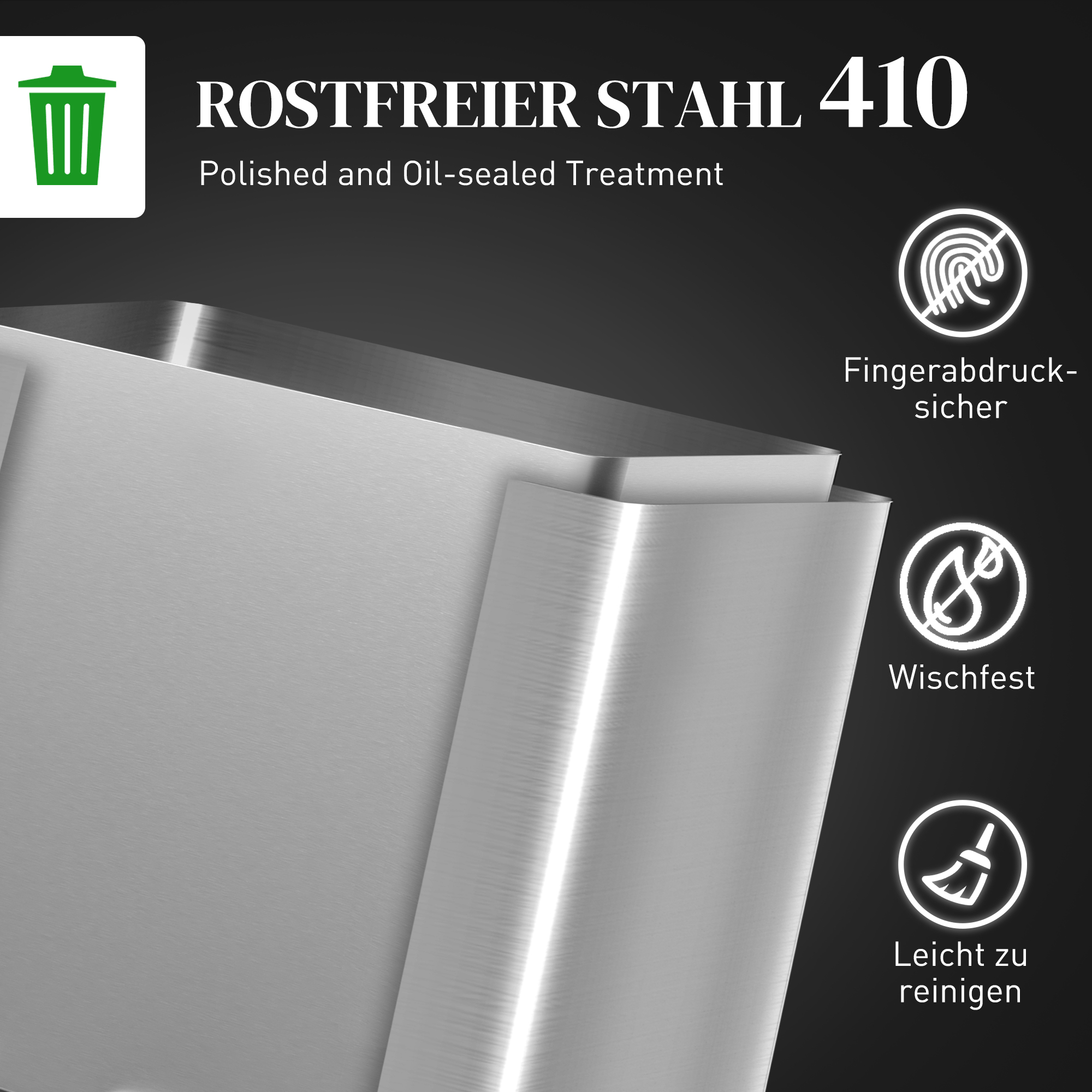 Mülleimer 20+14l Treteimer mit Deckel Fußpedal Kippfach herausnehmbare Inneneimer, Edelstahl 32,5 x 31,5 x 78 cm Silber