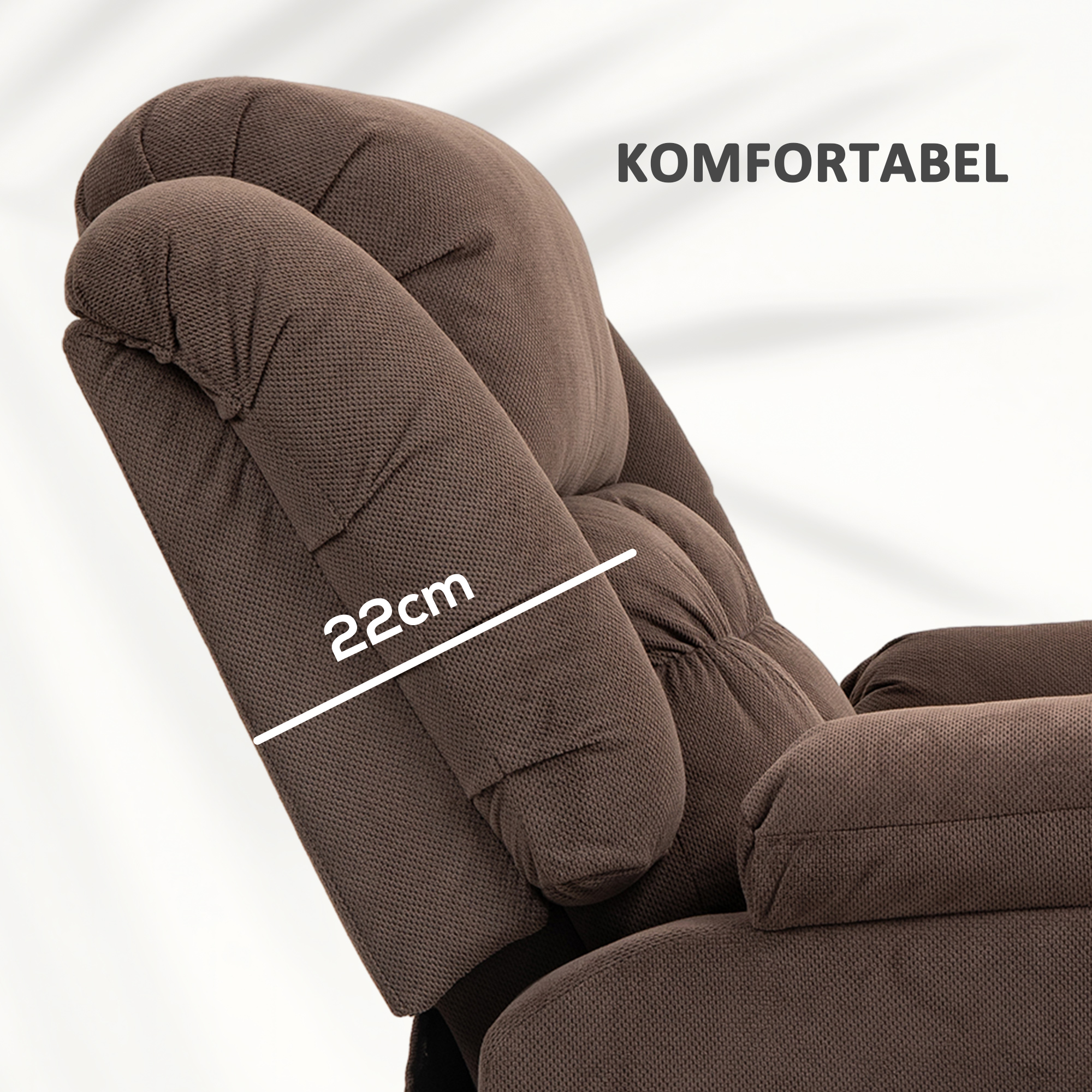 Aufstehsessel mit Massagefunktion und Lendenheizung, Recliner-Sessel mit Fernbedienungen und Seitentaschen, Dunkelbraun