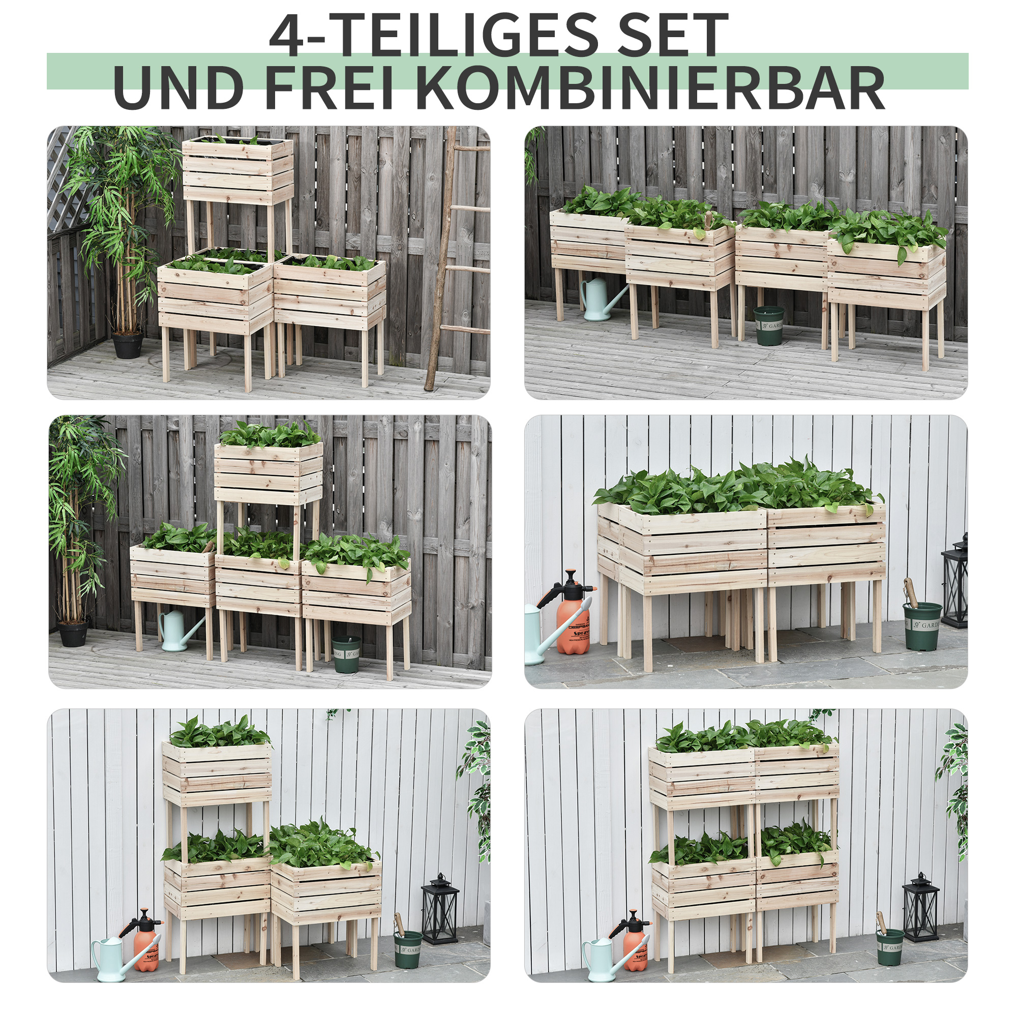 Hochbeet Blumenkasten Pflanzenkasten, wetterbeständig, Massivholz, 50 cm x 30 cm x 60 cm, Natur