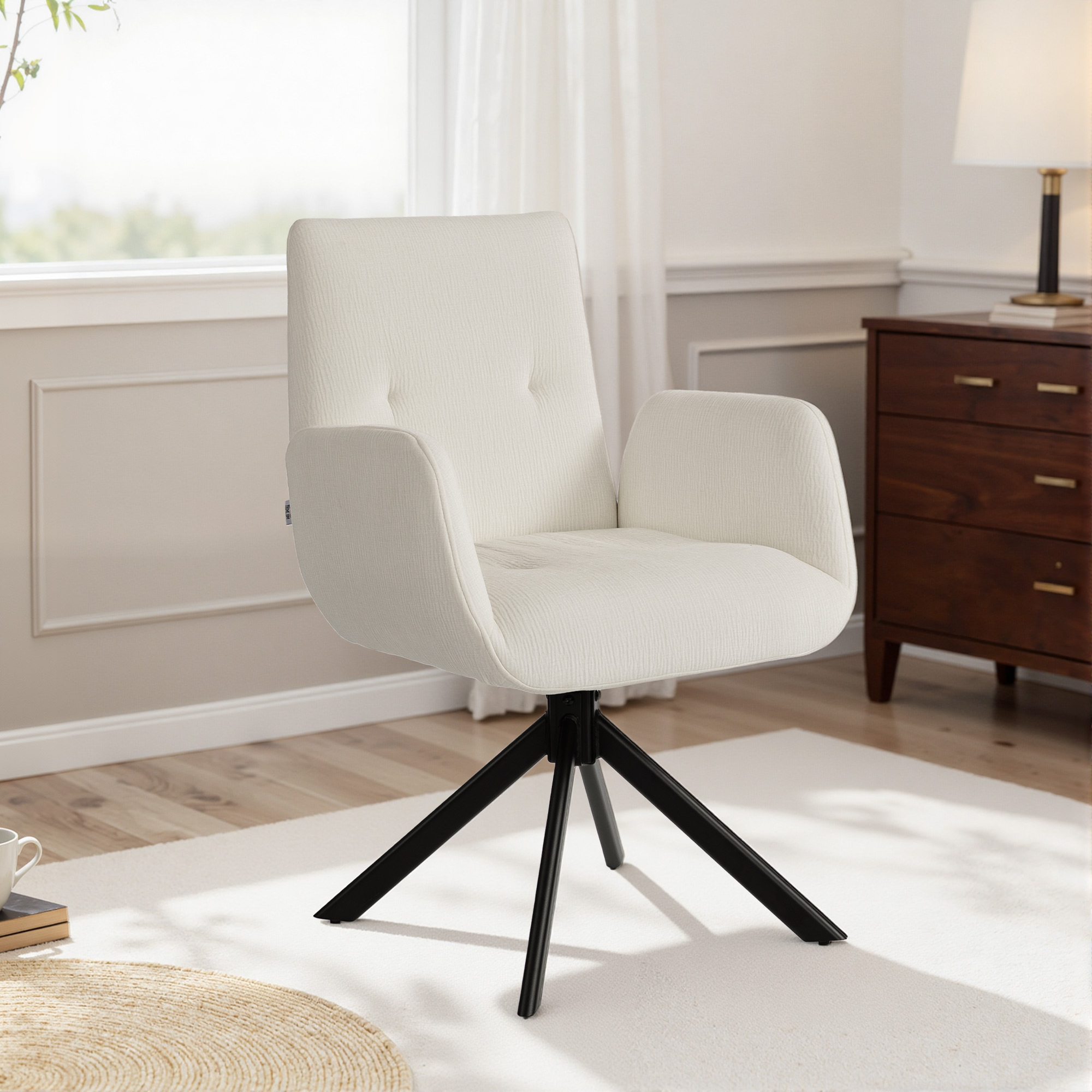 Polstersessel, Akzentsessel, modernes Design, drehbar, bis 120 kg, Cremeweiß