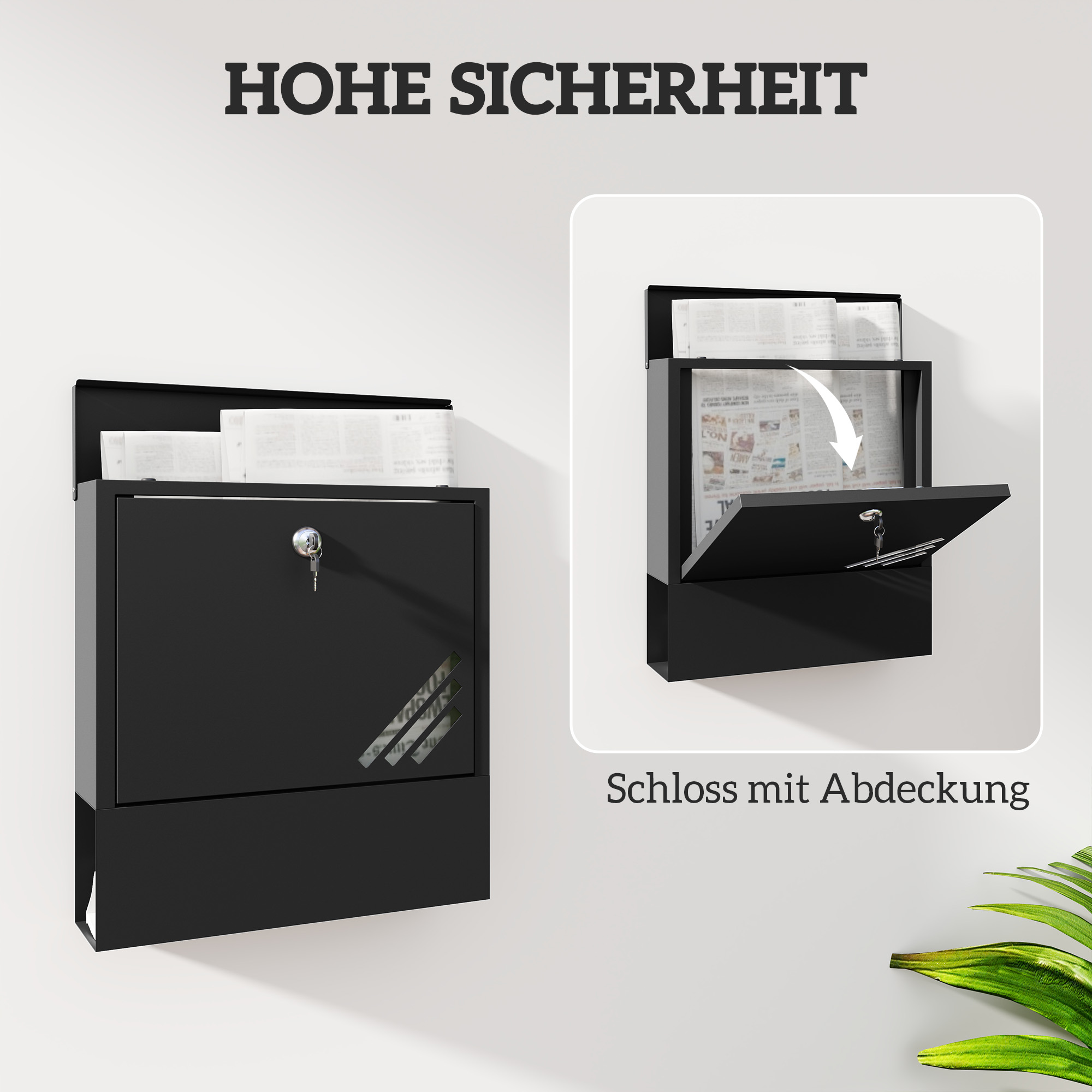 Briefkasten mit Sichtfenster, Wandmontage, abschließbar, Rost- und wetterfest, Grau