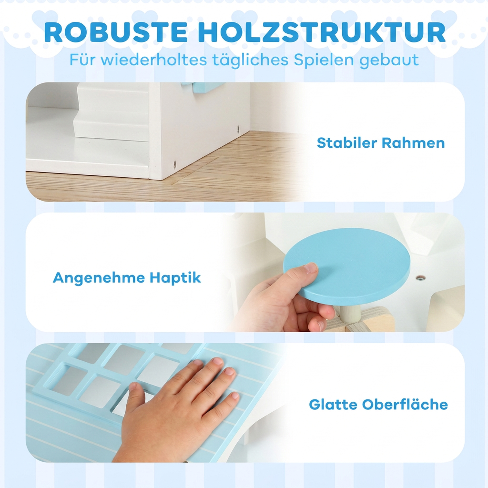 Puppenhaus 79,5 cm Hoch 3-stöckig mit Aufzug 13 Möbeln Balkon Groß Geschenk für Mädchen von 3-6 Jahren Blau