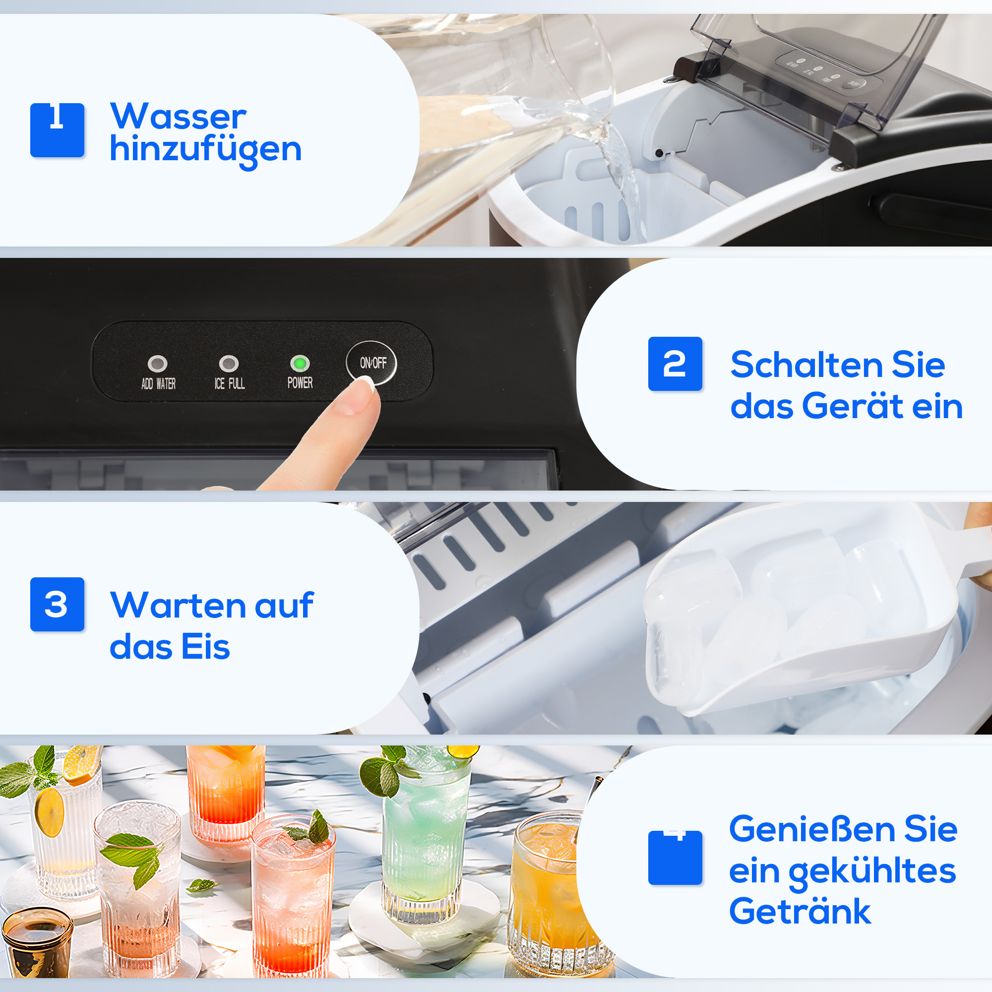 Eiswürfelmaschine Eiwürfelspender Eiwürfelbereiter, 29,4 cm x 22,2 cm x 29 cm, Schwarz
