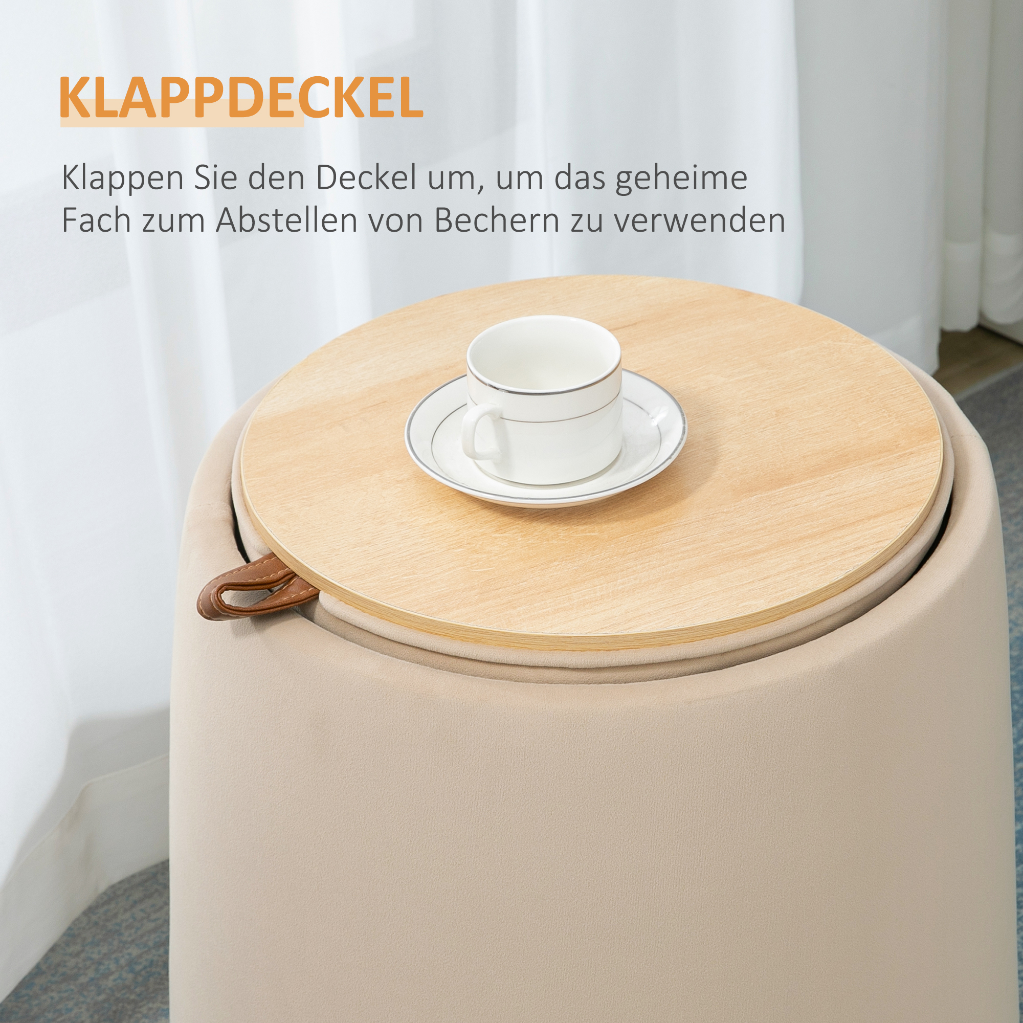 2-in-1 Hocker in Samtoptik inklusive Stauraum und abnehmbaren Deckel ?44 cm x 47,5 cm Beige